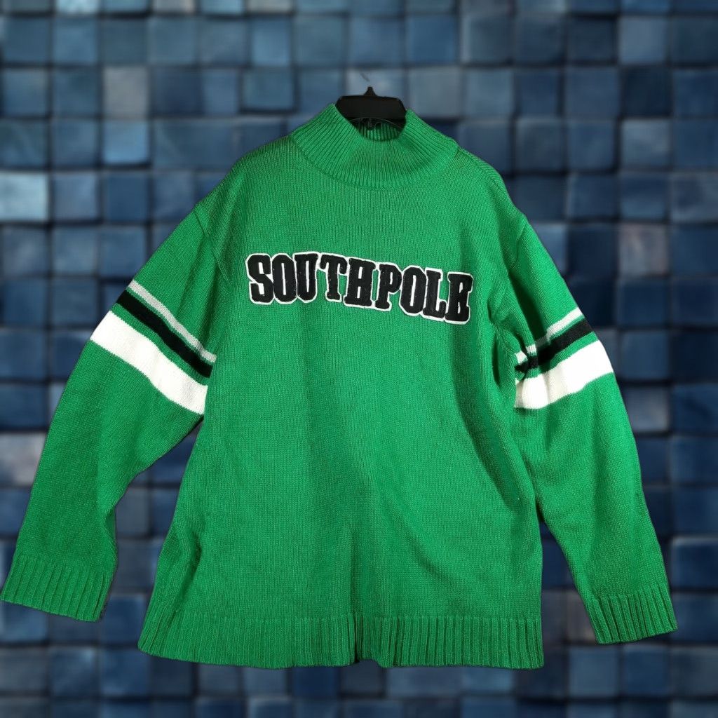 Southpole VINTAGE Southpole Men's Sweater Knit Pullover Mock Neck Striped Green All Seasons 90s Streetwear Size US M / EU 48-50 / 2 - 1 Thumbnail
