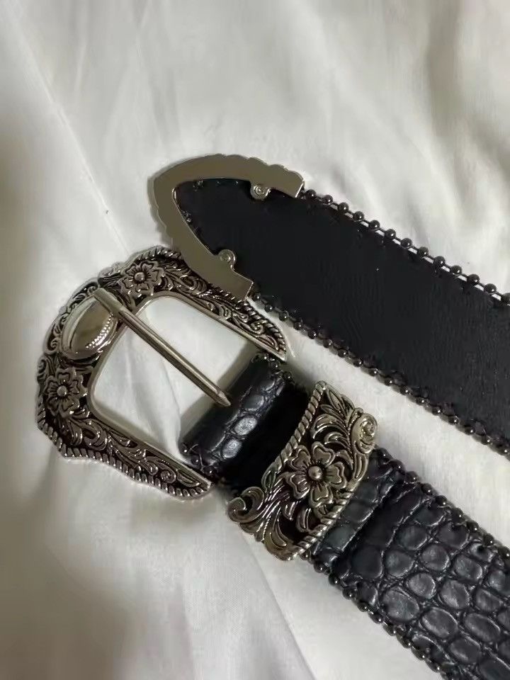 Japanese Brand 122 cm Y2k grunge western crocodile print black belt Size 34 - 6 Thumbnail