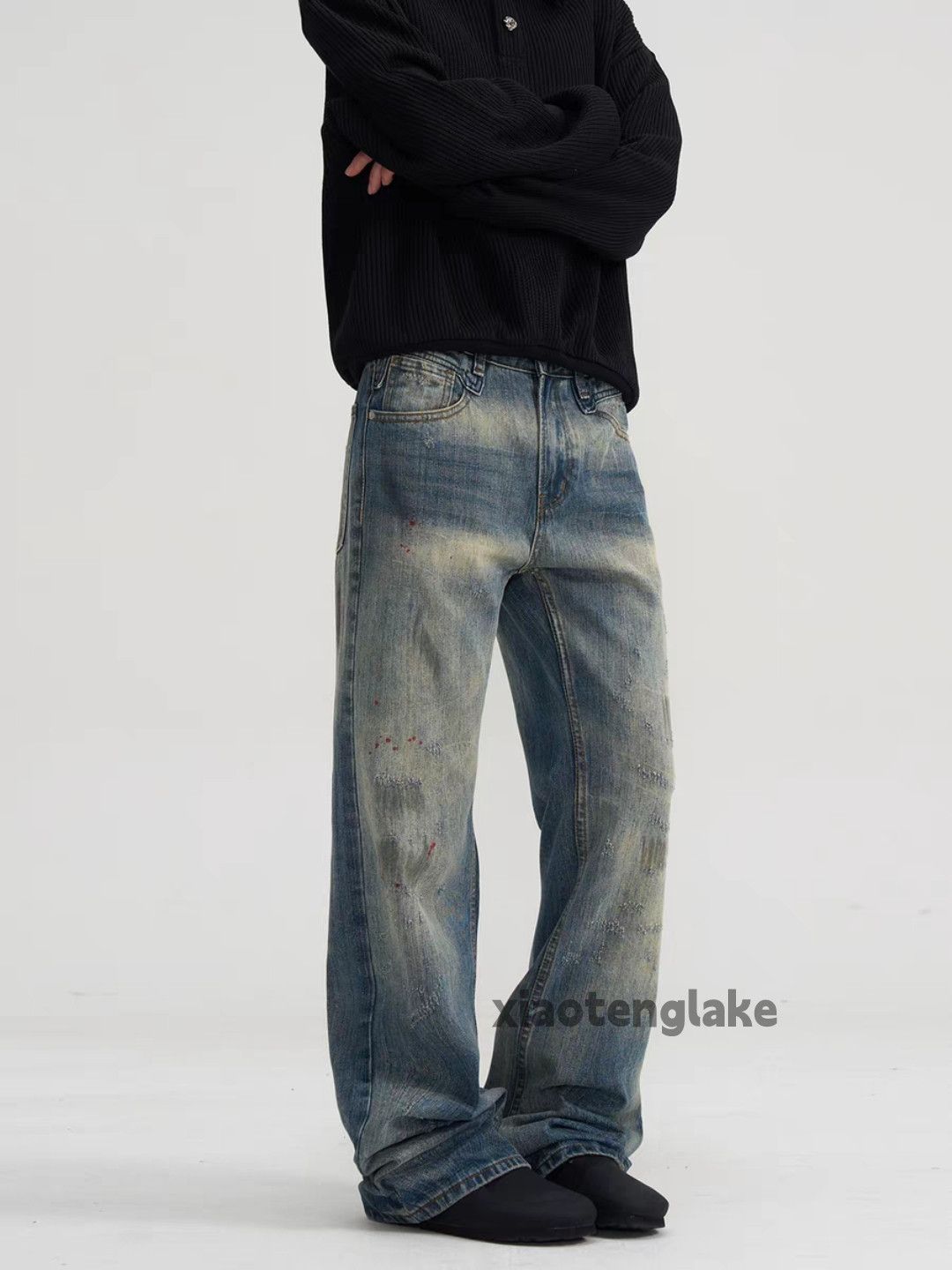 Jean × Vintage washed faded paint stain damaged yuppie y2k jeans Size US 34 / EU 50 - 3 Thumbnail