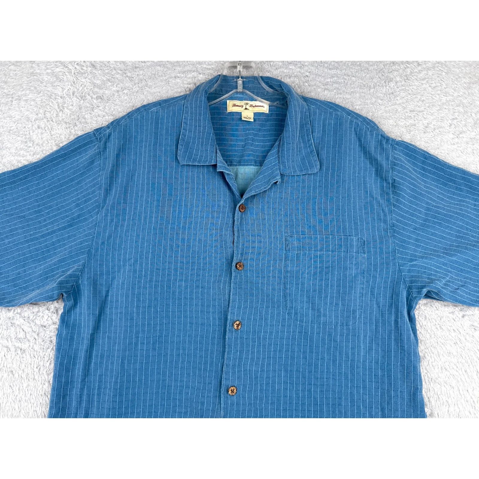 Tommy Bahama Tommy Bahama Shirt Men Large Silk Hawaiian Button-Up Blue Stripe Short Sleeve Aloha Vacation Mens Size US L / EU 52-54 / 3 - 4 Thumbnail