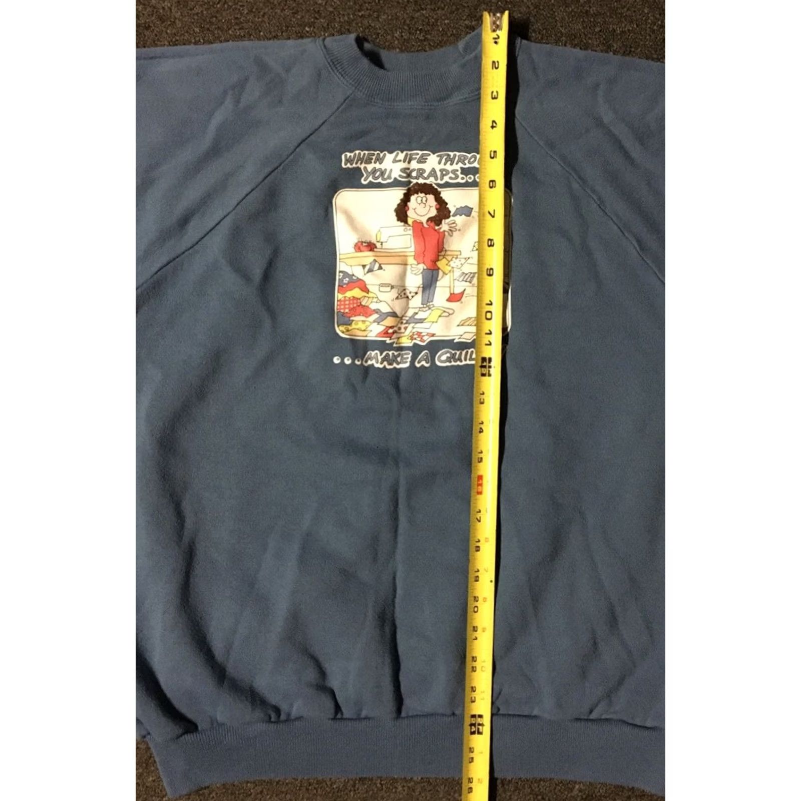 Hanes VINTAGE Hanes Sweatshirt XL 80s 90s Make A Quilt Striped Blue Women's Regular Crew Fun Grunge USA Size XL / US 12-14 / IT 48-50 - 5 Thumbnail