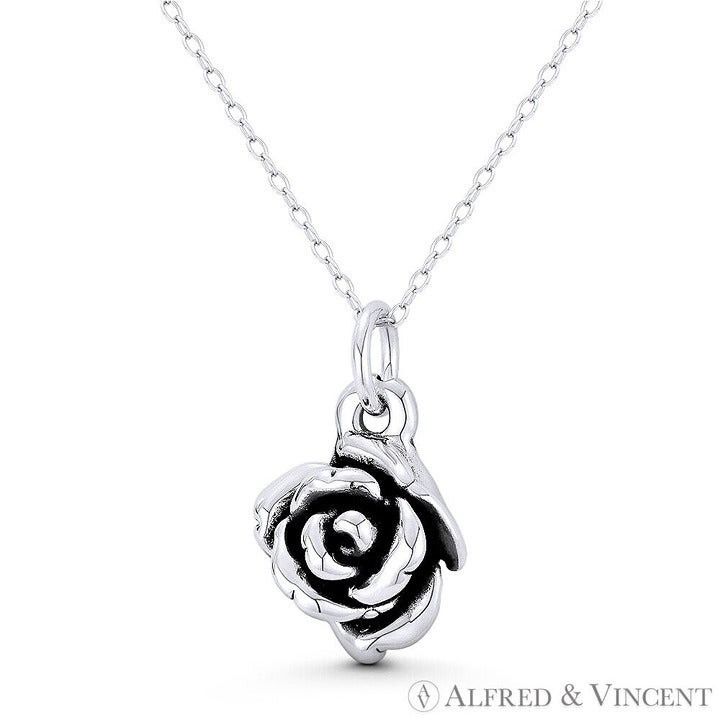 Other Rose Flower Charm 3D Pendant in Oxidized 925 Sterling Silver Size ONE SIZE - 1 Preview