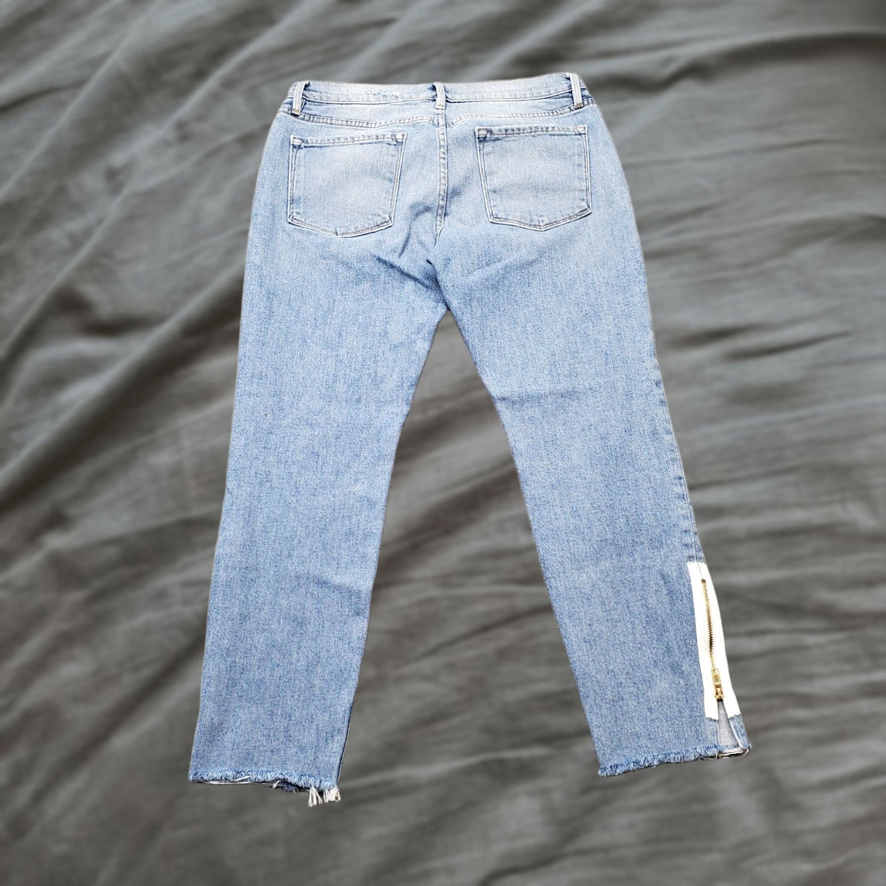 Frame FRAME Le Garcon Jeans Womens Size 28 Blue Denim Distressed Ankle Zip Frayed Hem Jeans Size 28" / US 6 / IT 42 - 1 Thumbnail