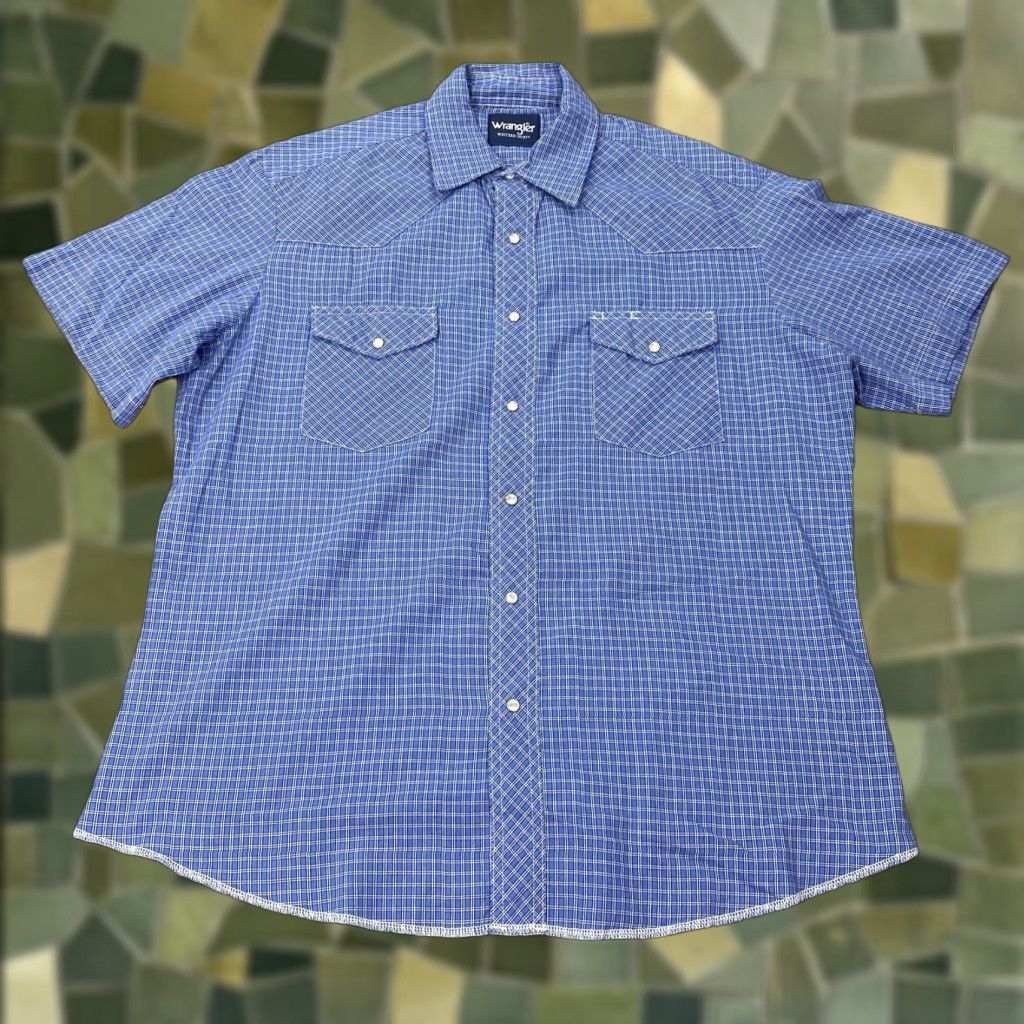 Wrangler VINTAGE Wrangler Shirt Mens XL Blue Plaid Western Pearl Snap Short Sleeve Rodeo Cowboy (adjusted structure) Size US XL / EU 56 / 4 - 1 Thumbnail