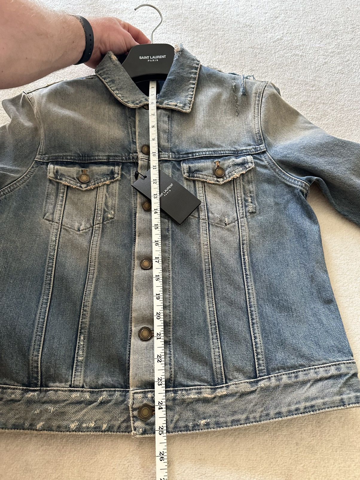 Saint Laurent Paris $1090 Saint Laurent destroyed distressed denim jacket BNWT L Size US L / EU 52-54 / 3 - 10 Thumbnail