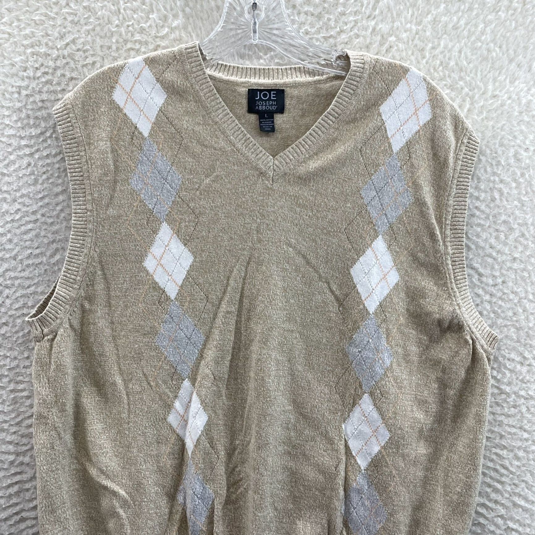 Joseph Abboud VINTAGE Joseph Abboud Sweater Vest L Mens Tan Beige Argyle Diamond Grandpa Preppy Academia Best for Men Size US L / EU 52-54 / 3 - 3 Thumbnail