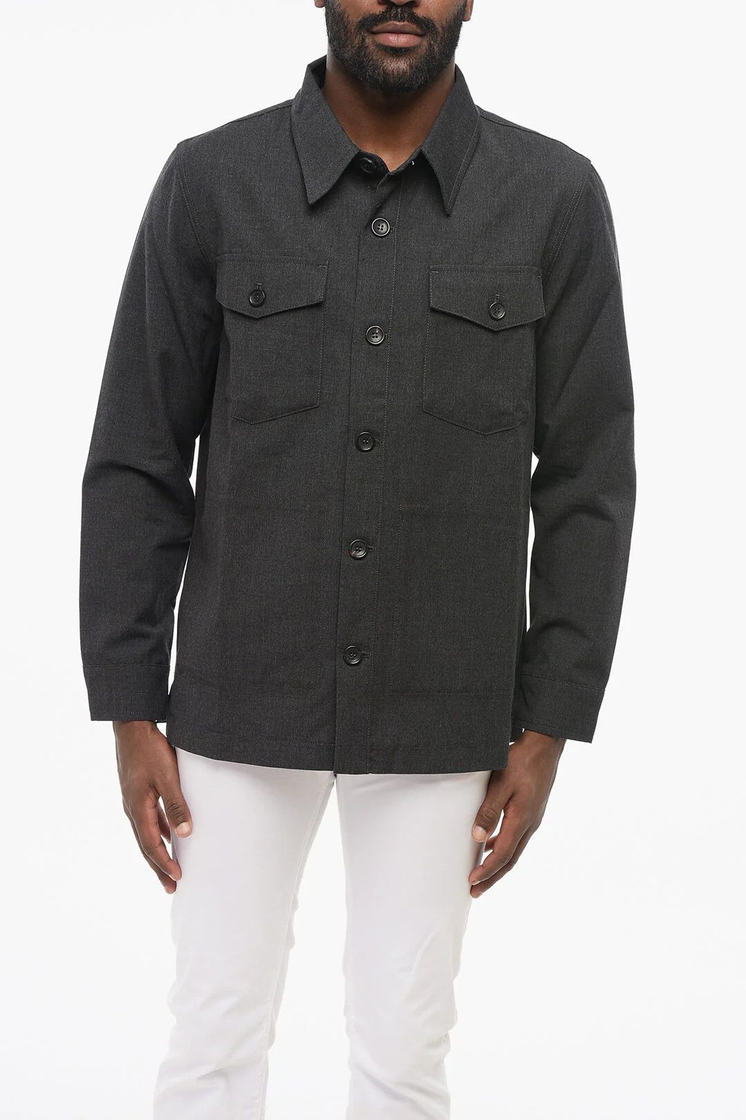 DEPARTMENT5 og1mm0326 Cotton and Virgin Wool Overshirt in Grey Size US S / EU 44-46 / 1 - 1 Thumbnail