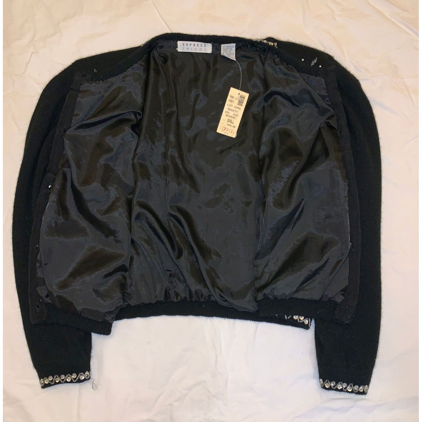 Express Vtg EXPRESS Hand Beaded Sequined Black Angora/Lambswool Card Size S / US 4 / IT 40 - 10 Thumbnail