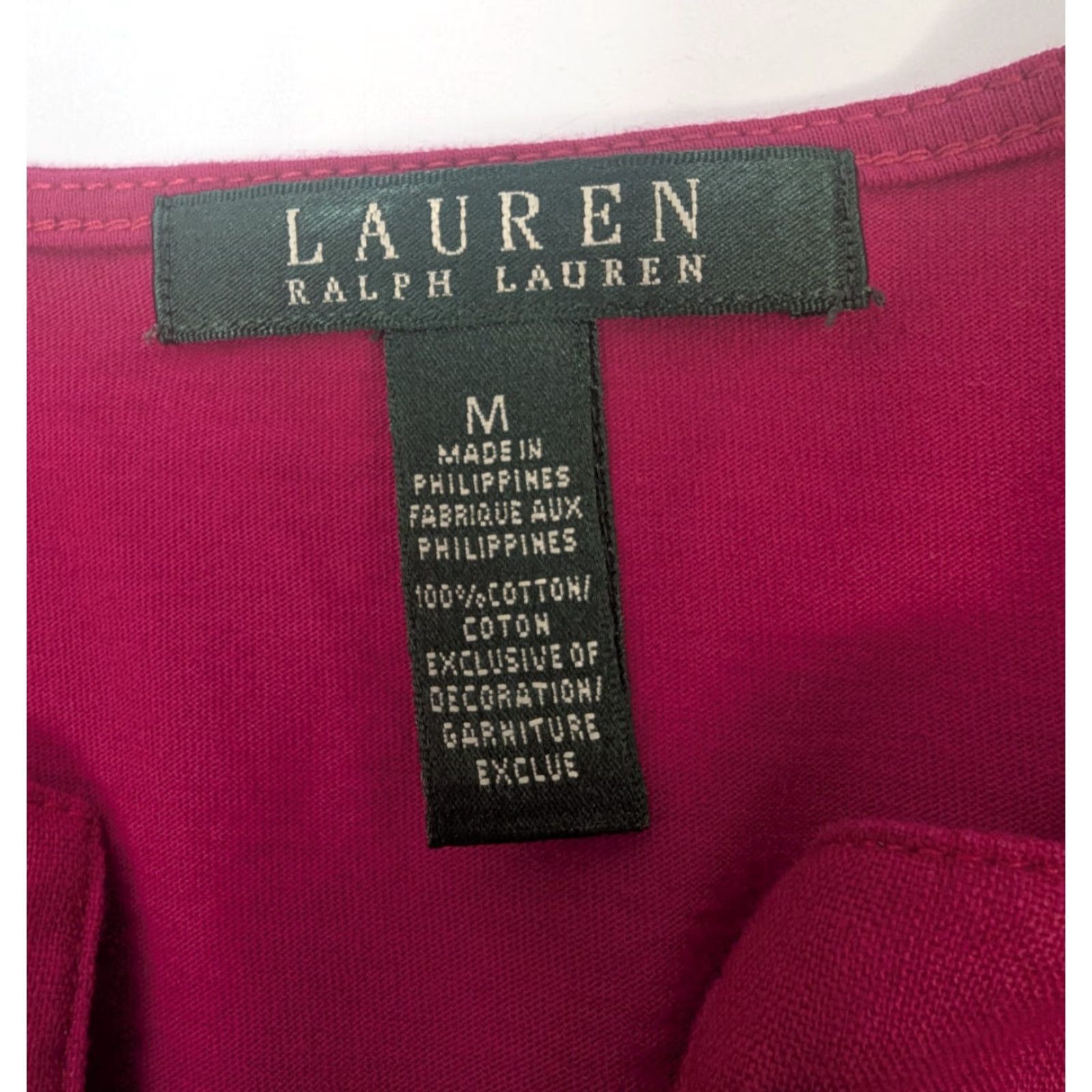 Ralph Lauren Lauren Ralph Lauren Womens Medium Cotton 3/4 Sleeve V-Neck Hot Pink Blouse Shirt Size M / US 6-8 / IT 42-44 - 7 Thumbnail