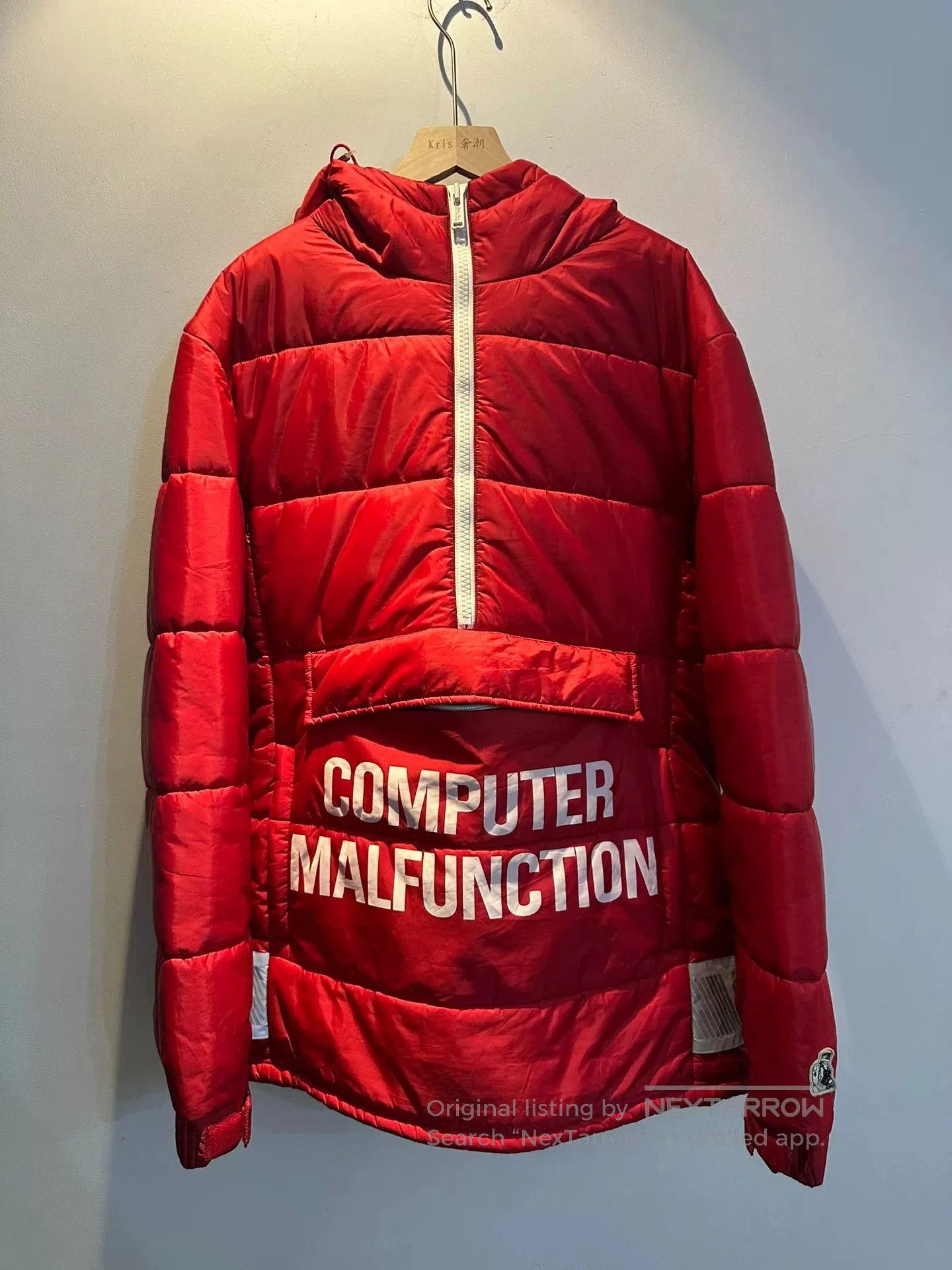 red astronaut hooded puffer jacket.