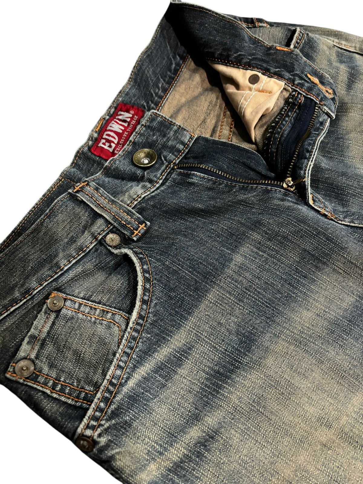 Edwin × If Six Was Nine × Japanese Brand Vintage Y2k Edwin XV Faded Stitch Straight Cut Jeans Size US 33 - 4 Thumbnail