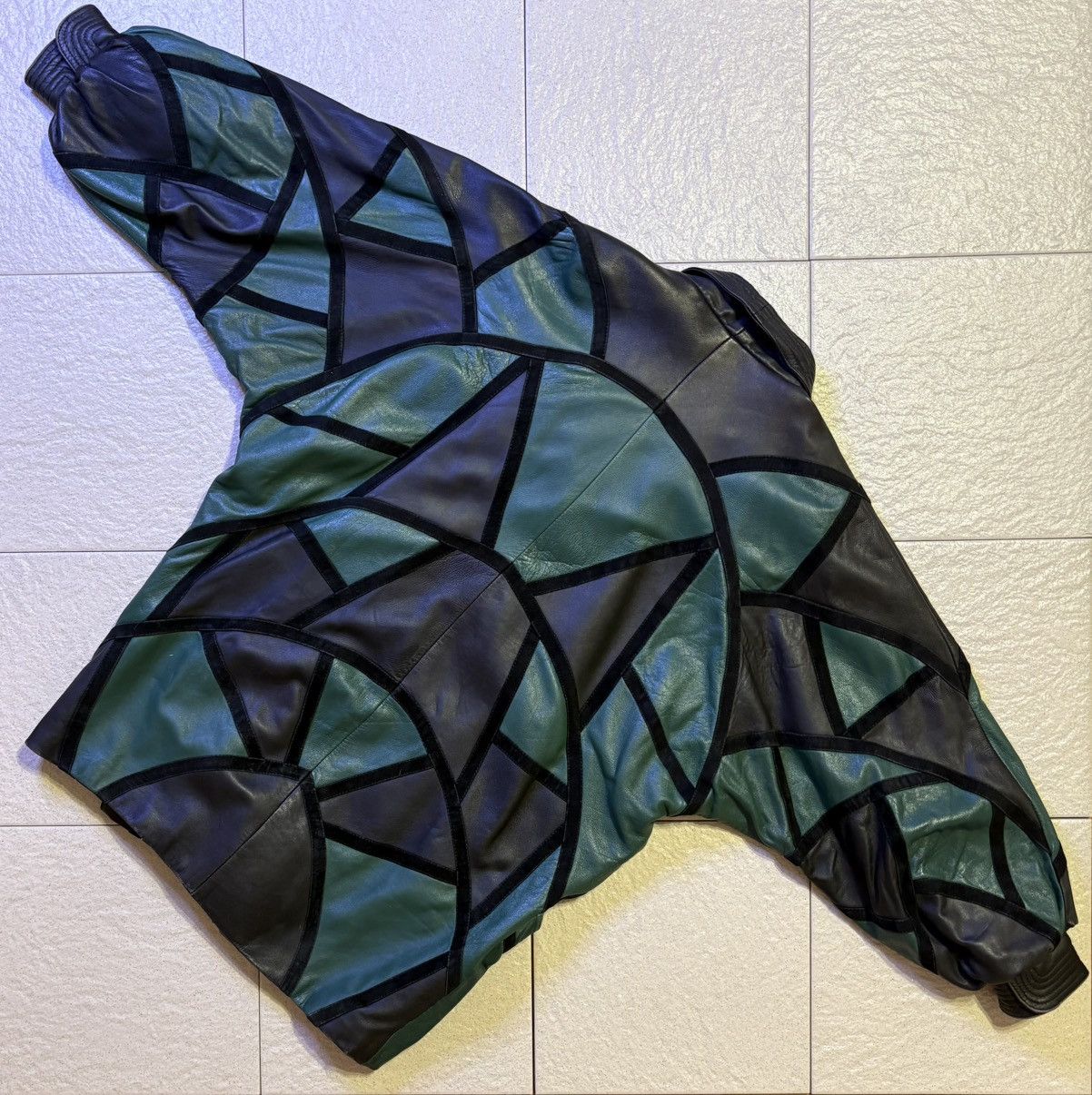 Other Vintage Patchwork Leather Batwing Jacket Rare 80s Size US M / EU 48-50 / 2 - 1 Thumbnail