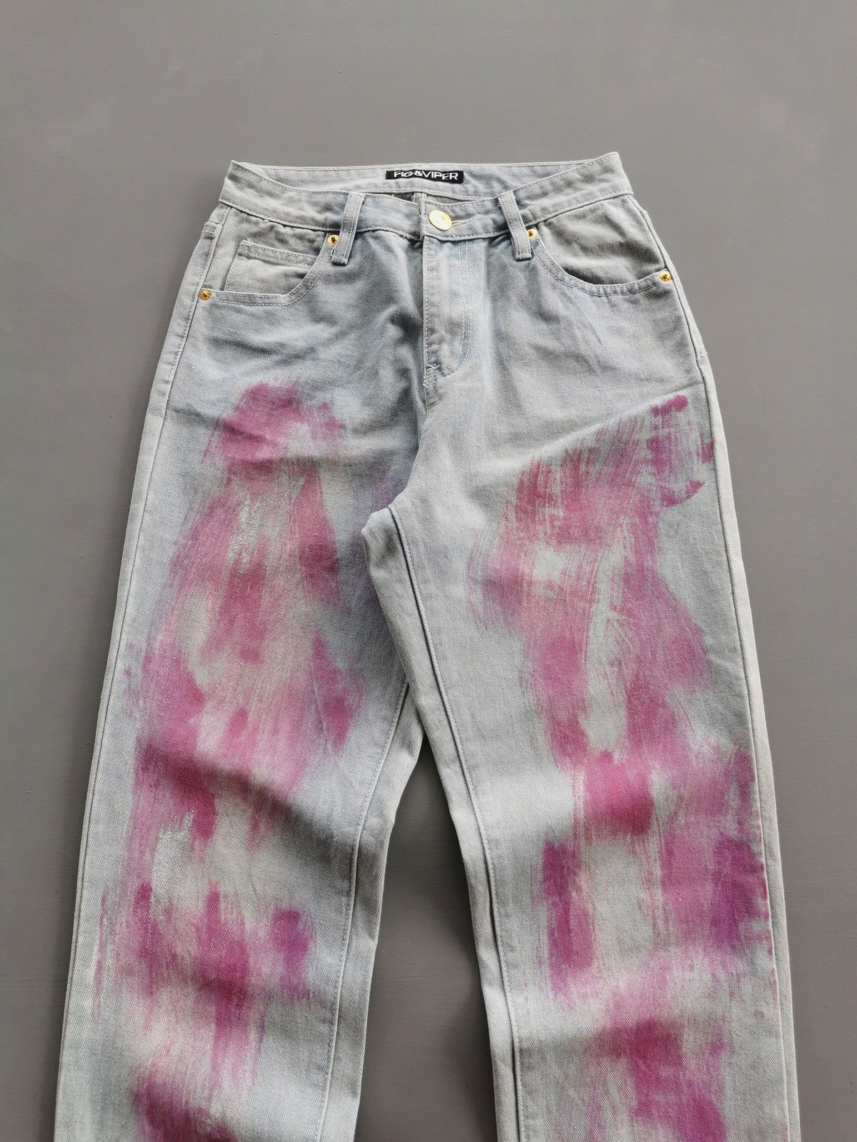 Vintage Fig & Viper Pink Paint Brush Distressed Jeans Size 26" / US 2 / IT 38 - 4 Thumbnail