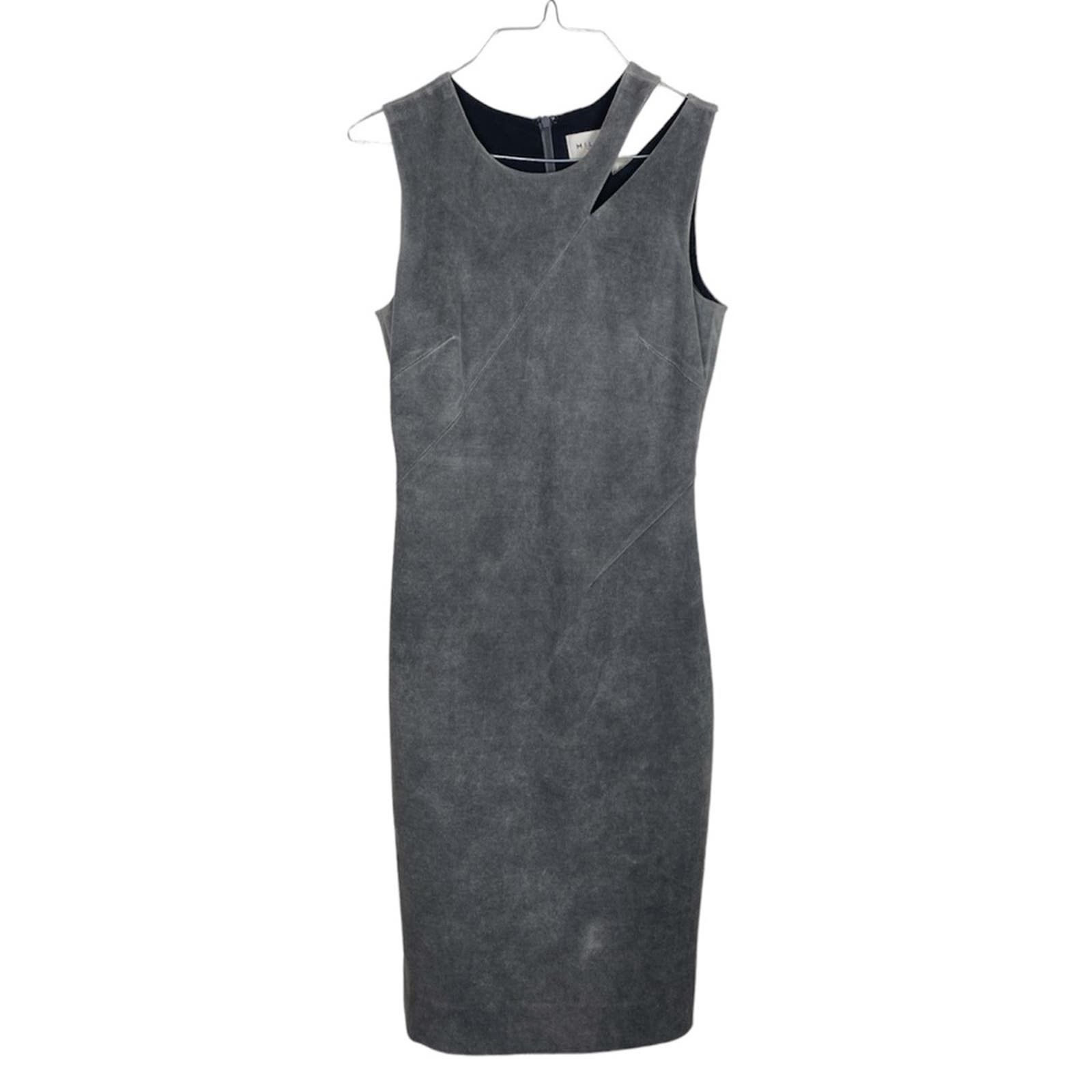 image of Milly Grey Fractured Faux Suede Sheath Dress Cutout Sz. 2, Women's (Size XS)