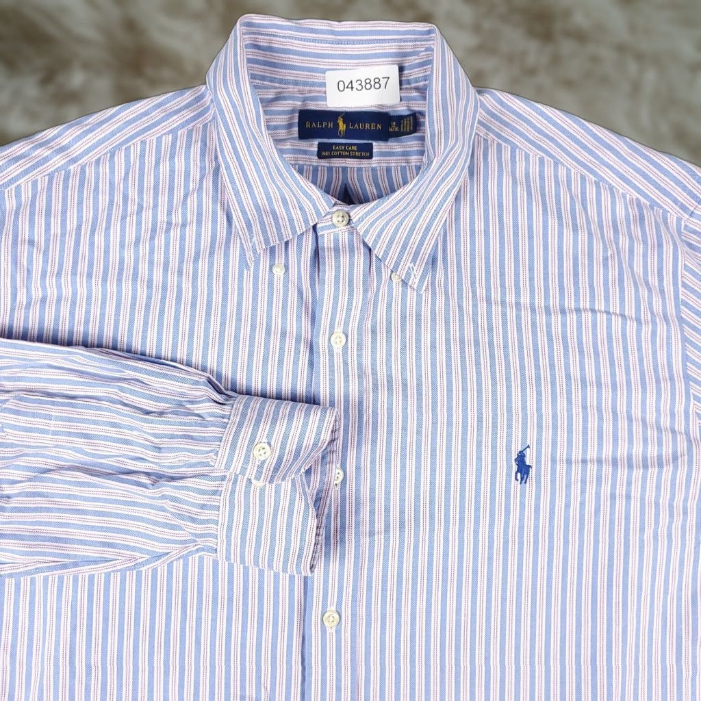 Ralph Lauren Ralph Lauren Dress Shirt Mens 18 Blue Striped Long Sleeve Button Up Size 48R - 1 Thumbnail