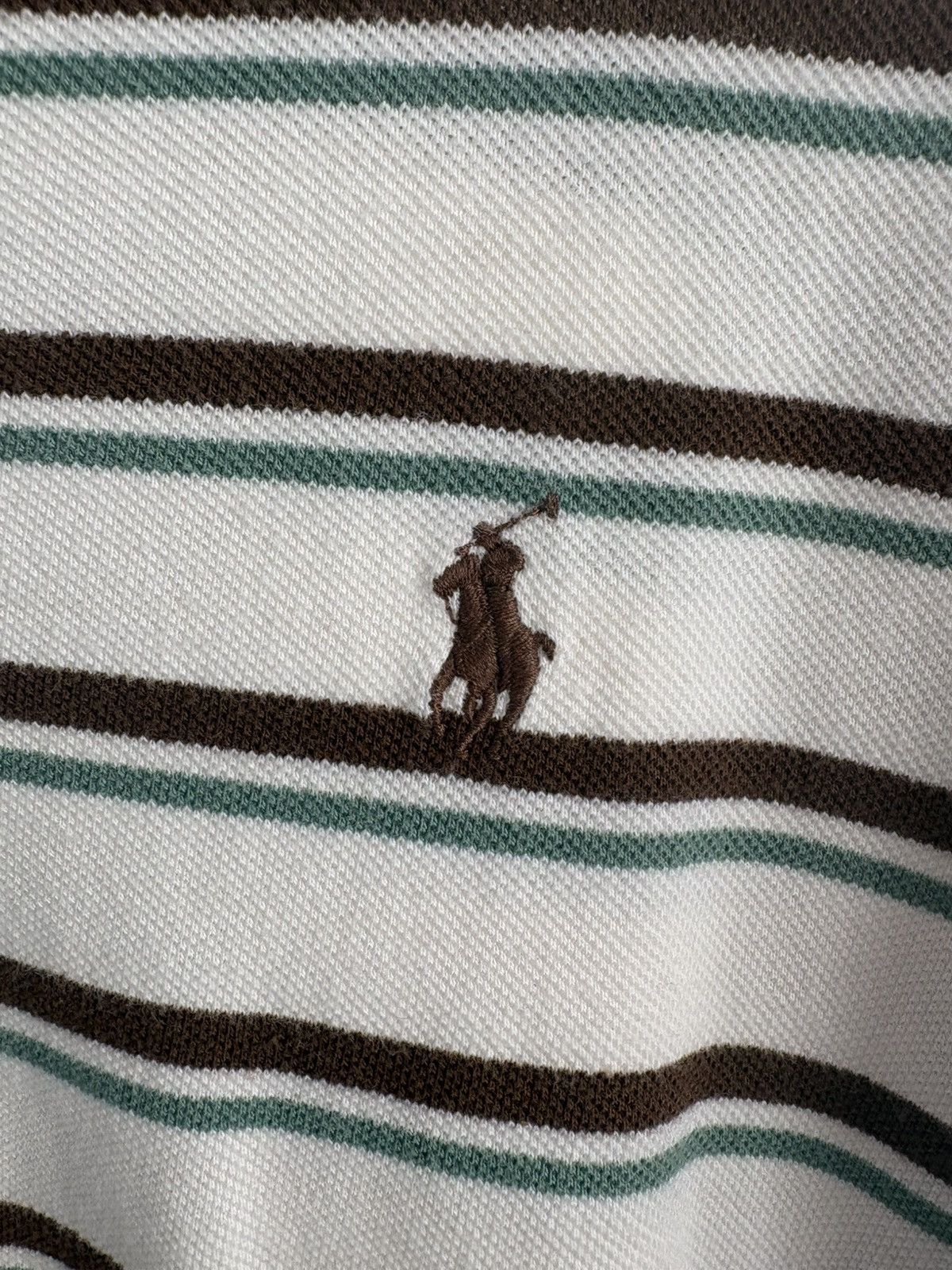 Polo Ralph Lauren Polo White W/ Green & Brown Stripes Size US M / EU 48-50 / 2 - 3 Thumbnail