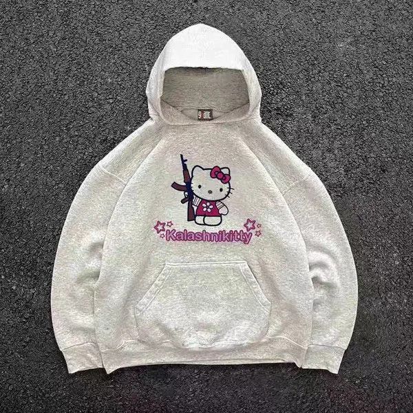 Japanese Brand Fumina x Yuki Grey casual retro Kitty cat pattern hoodie y2k Size US L / EU 52-54 / 3 - 3 Thumbnail
