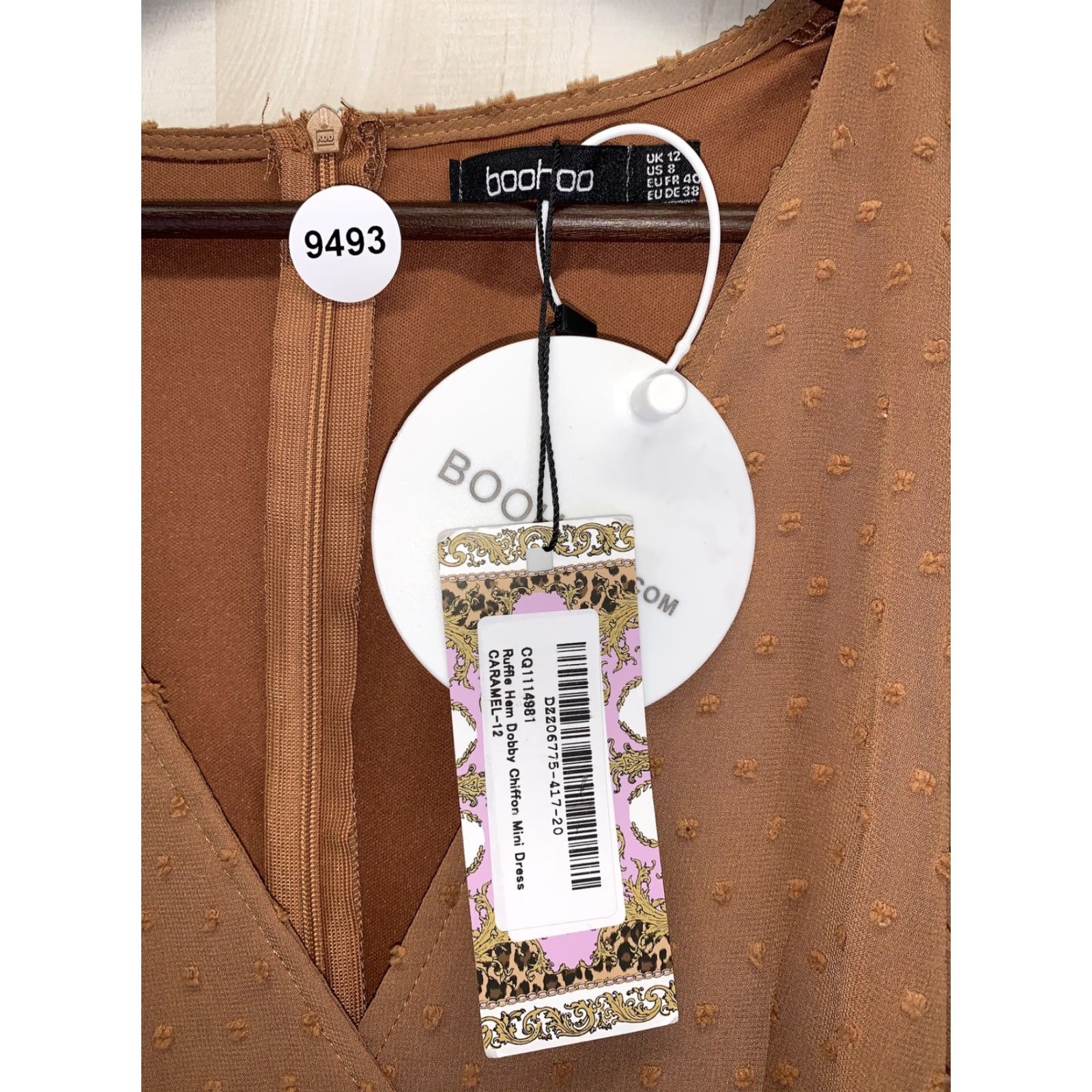 Boohoo Boohoo Ruffle Hem Dobby Chiffon Mini Dress Carmel Womens 8 NWT-9493 Size M / US 6-8 / IT 42-44 - 2 Thumbnail