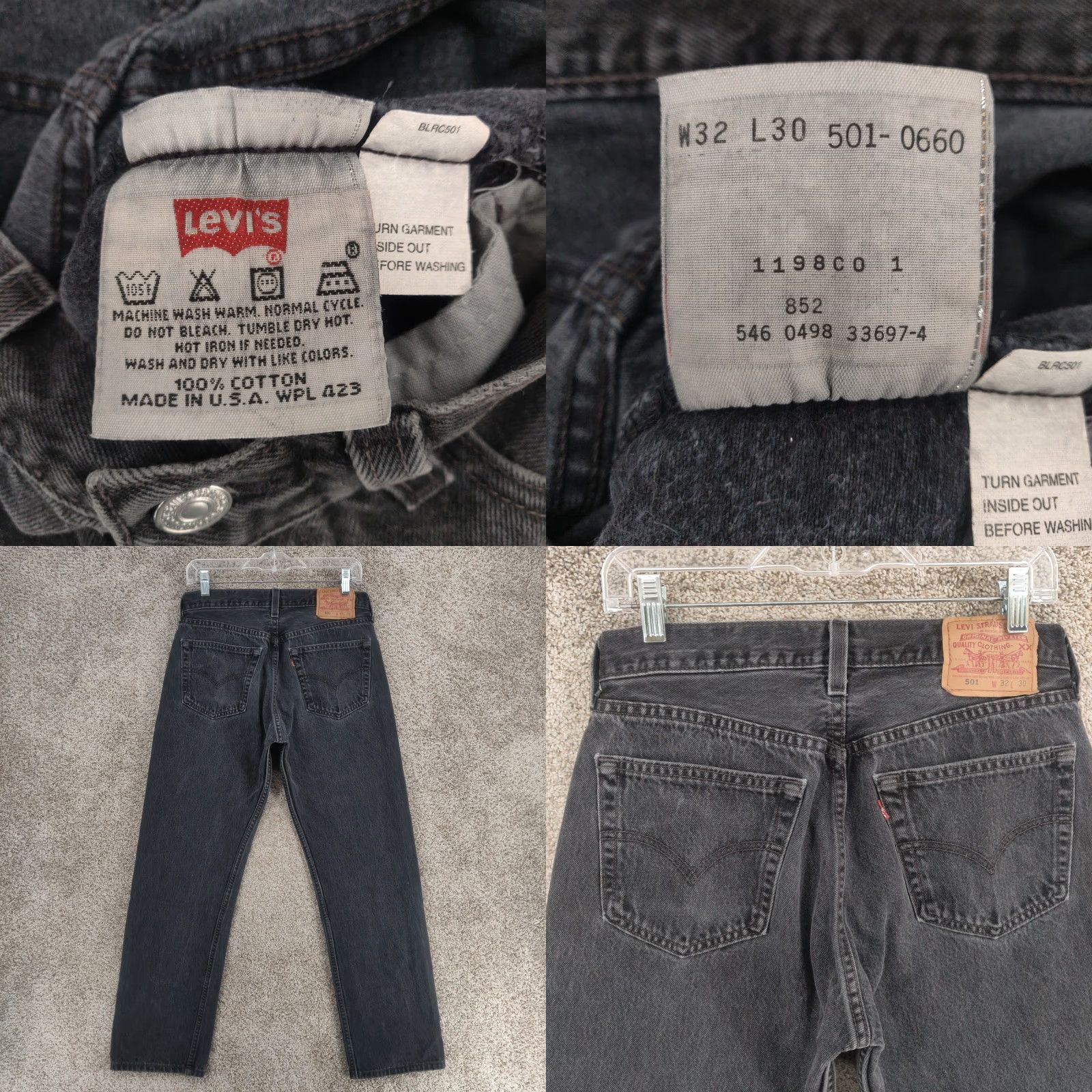 Levi's VINTAGE Levi's 501 Jeans Mens 32x30 Fits 30x30 Faded Black Button Fly USA 90's Size US 32 / EU 48 - 9 Thumbnail