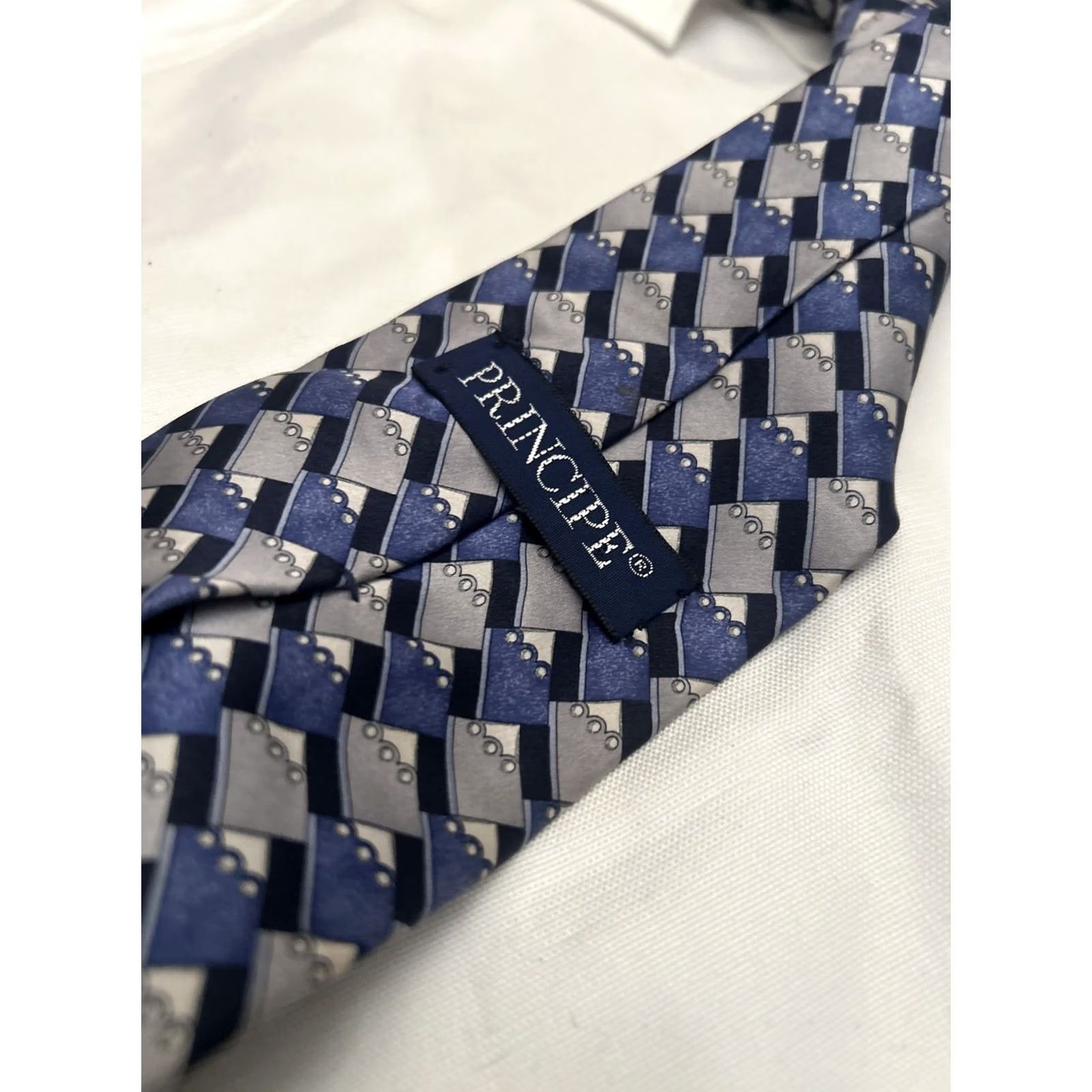 Vintage Principe Tie Geometric 100% Silk Black Gray Mens Neck Tie EUC Made in Italy Size ONE SIZE - 3 Thumbnail
