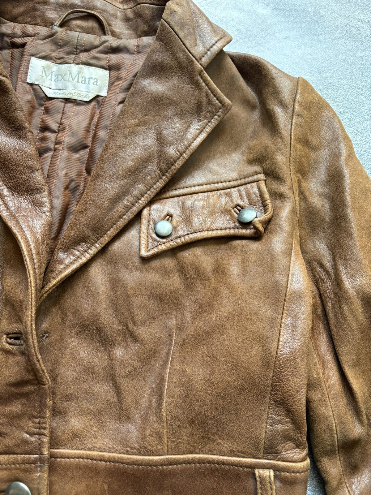Max Mara Vintage Max Mara Italy Luxury Brown Leather Jacket Size US10 Size L / US 10 / IT 46 - 8 Thumbnail