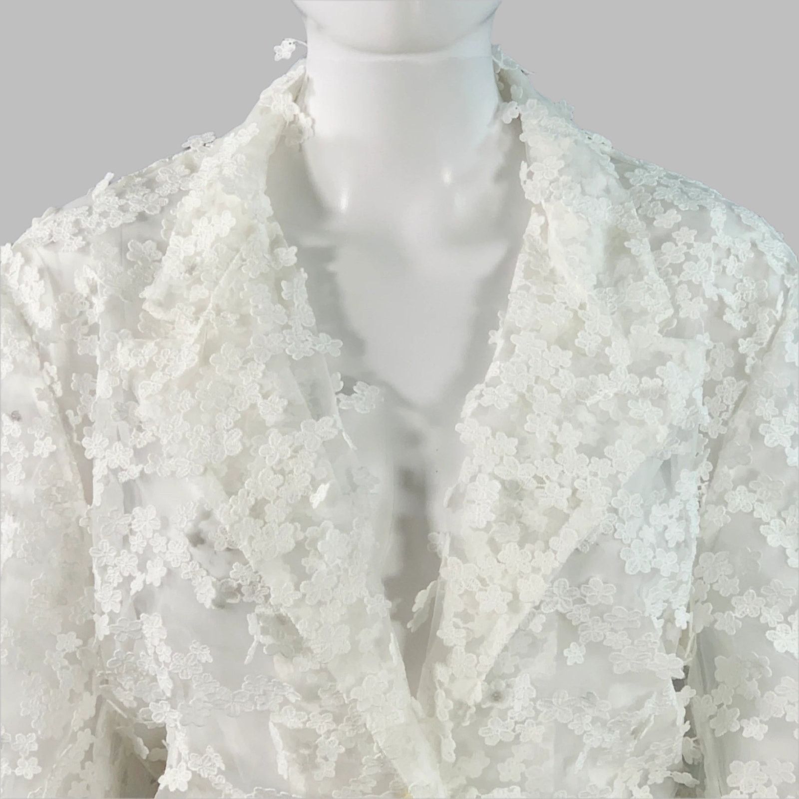 Cynthia Rowley CYNTHIA ROWLEY M White Polyester Lace Peak Lapel Pantsuit Size M / US 6-8 / IT 42-44 - 2 Thumbnail