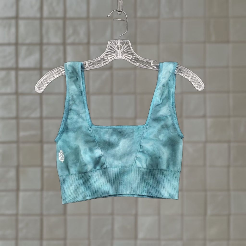 Free People Sports Bra Medium Blue Tie Dye Wireless Wide Strap Activewear Womens