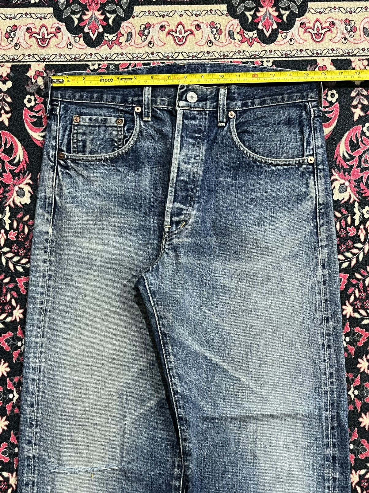 Levi's Levi’s 503BXX Big E Dark Blue Faded Distressed Selvedge Jean Size US 33 - 17 Thumbnail