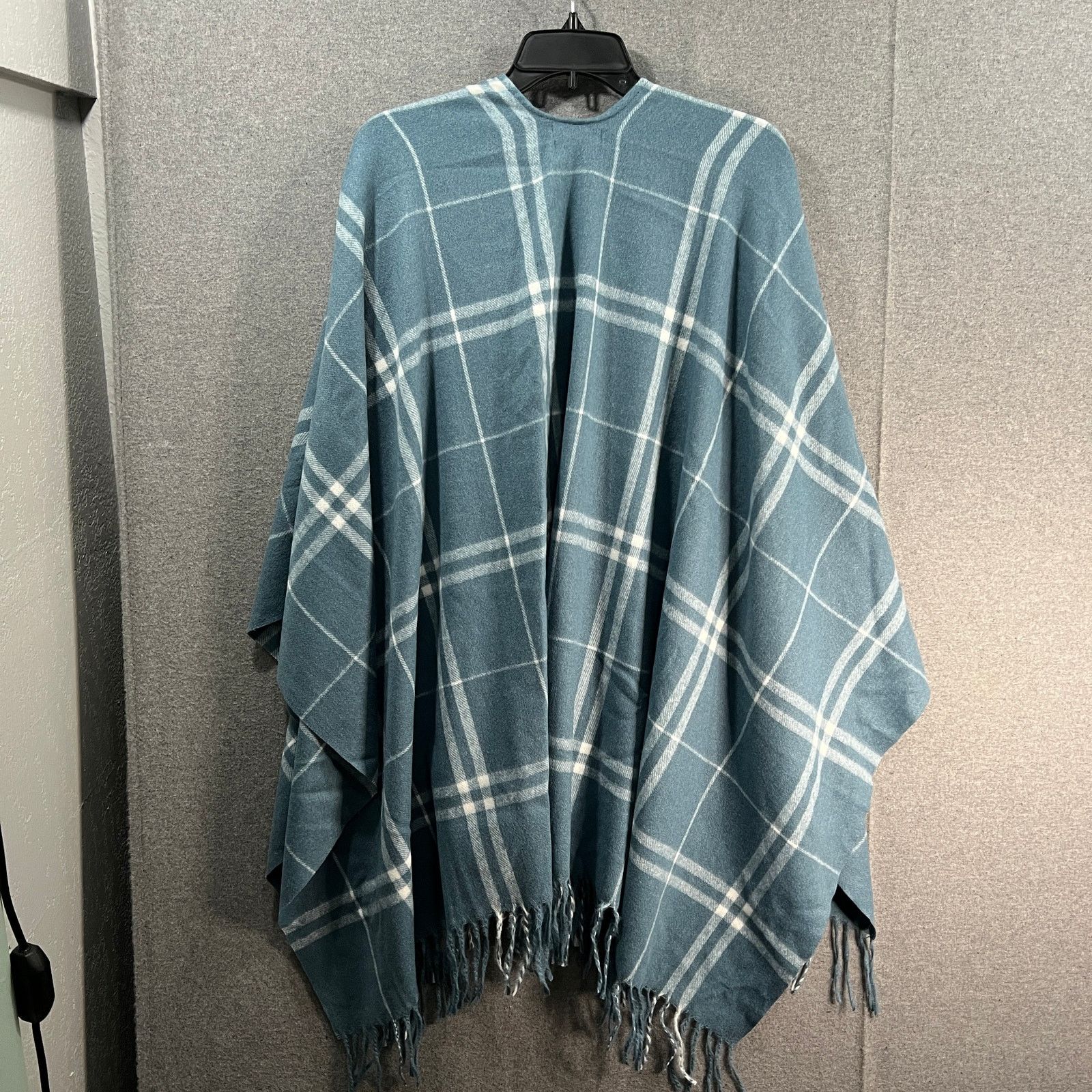 Other Belle by Kim Gravel Hello Fall Plaid Ruana Steele Blue Size ONE SIZE - 2 Thumbnail