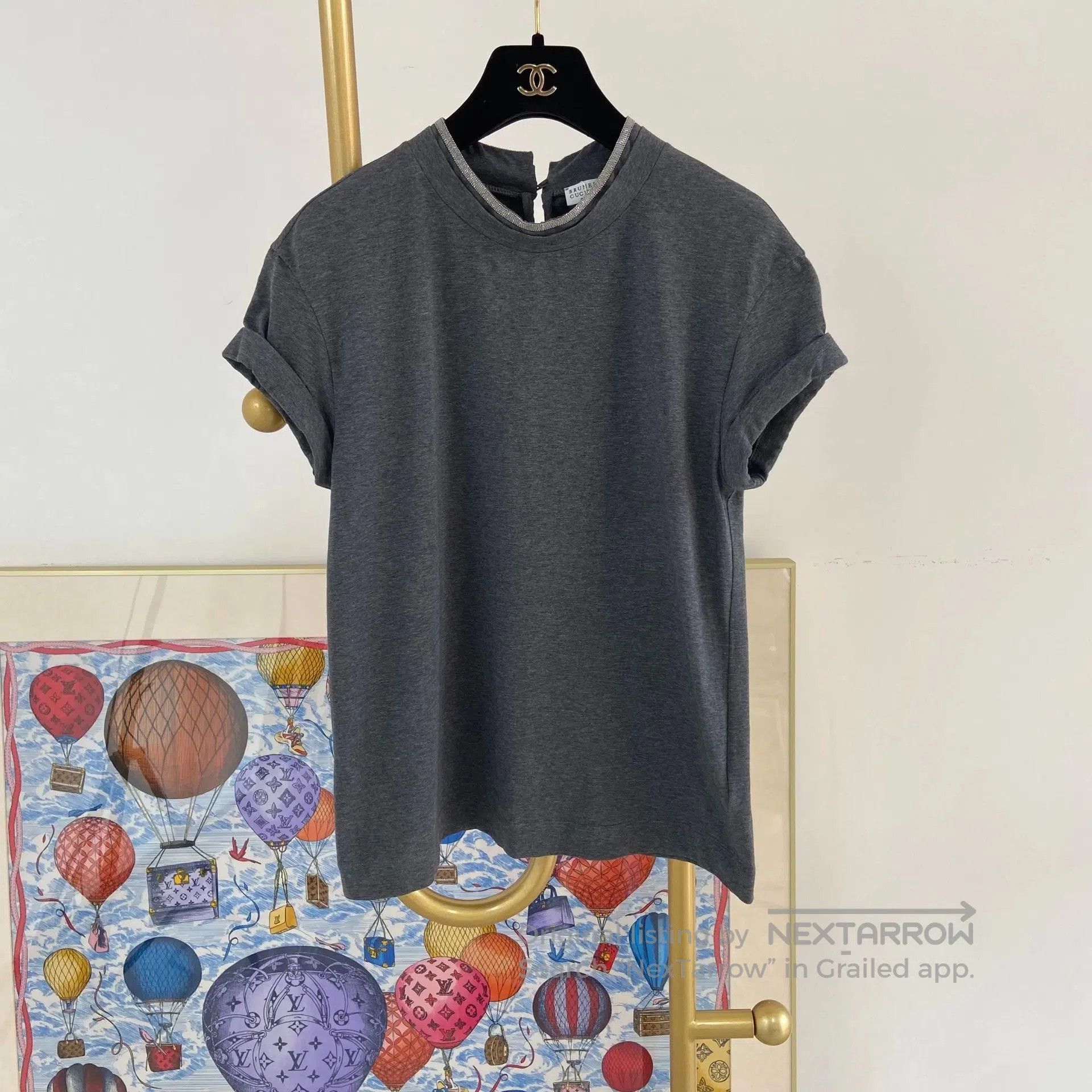 Brunello Cucinelli Brunello Cucinelli Gray Beaded T-shirt XS. Size XS / US 0-2 / IT 36-38 - 1 Thumbnail