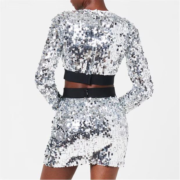 Dolce & Gabbana o1g2r1mq1024 Sequin Tape Long Sleeve Top in Silver Size XS / US 0-2 / IT 36-38 - 5 Thumbnail