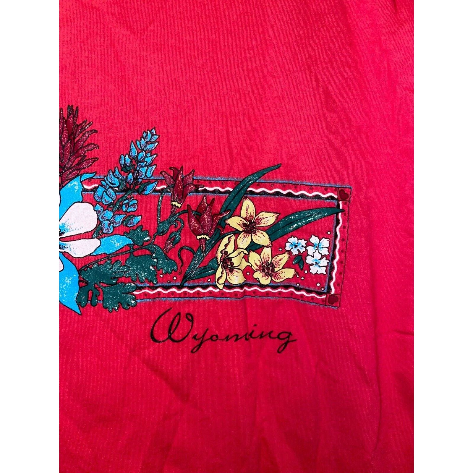 Jerzees Vintage Wyoming Wildflower Shirt Red Graphic 90s Tee VTG L Size US L / EU 52-54 / 3 - 4 Thumbnail