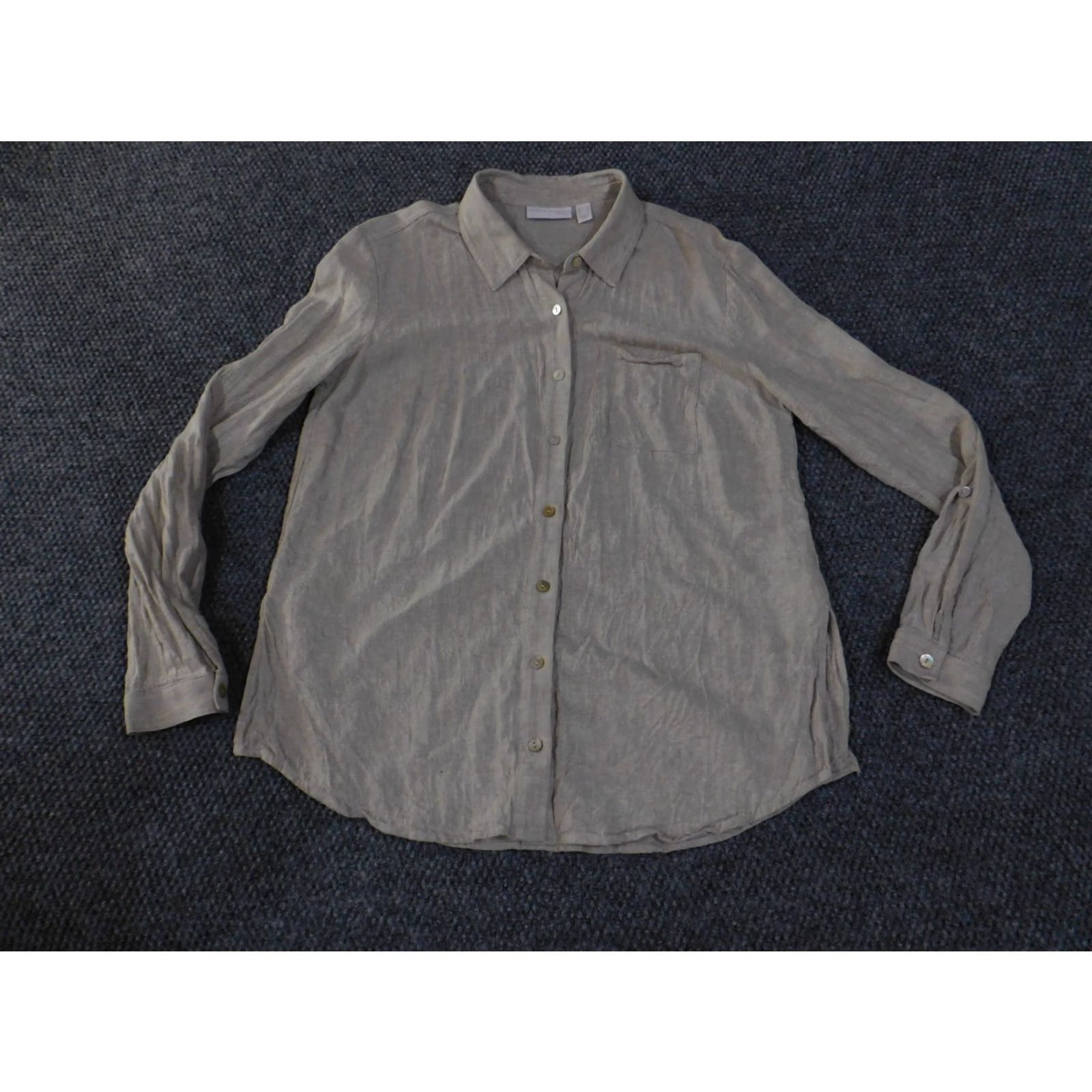 Vintage Susan Graver Shirt Womens S Beige Taupe Linen Blend Button Front Casual Blouse Regular Knit Size S / US 4 / IT 40 - 2 Thumbnail