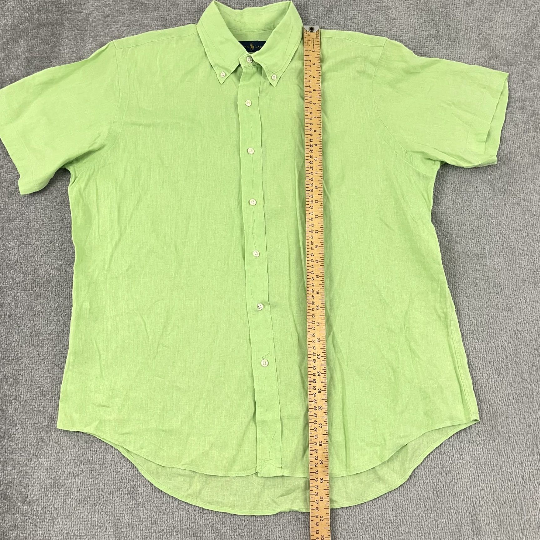 Ralph Lauren VINTAGE Ralph Lauren Shirt Men Large Linen Short Sleeve Green 100% Linen Button-Down Preppy Classic Size US L / EU 52-54 / 3 - 4 Thumbnail