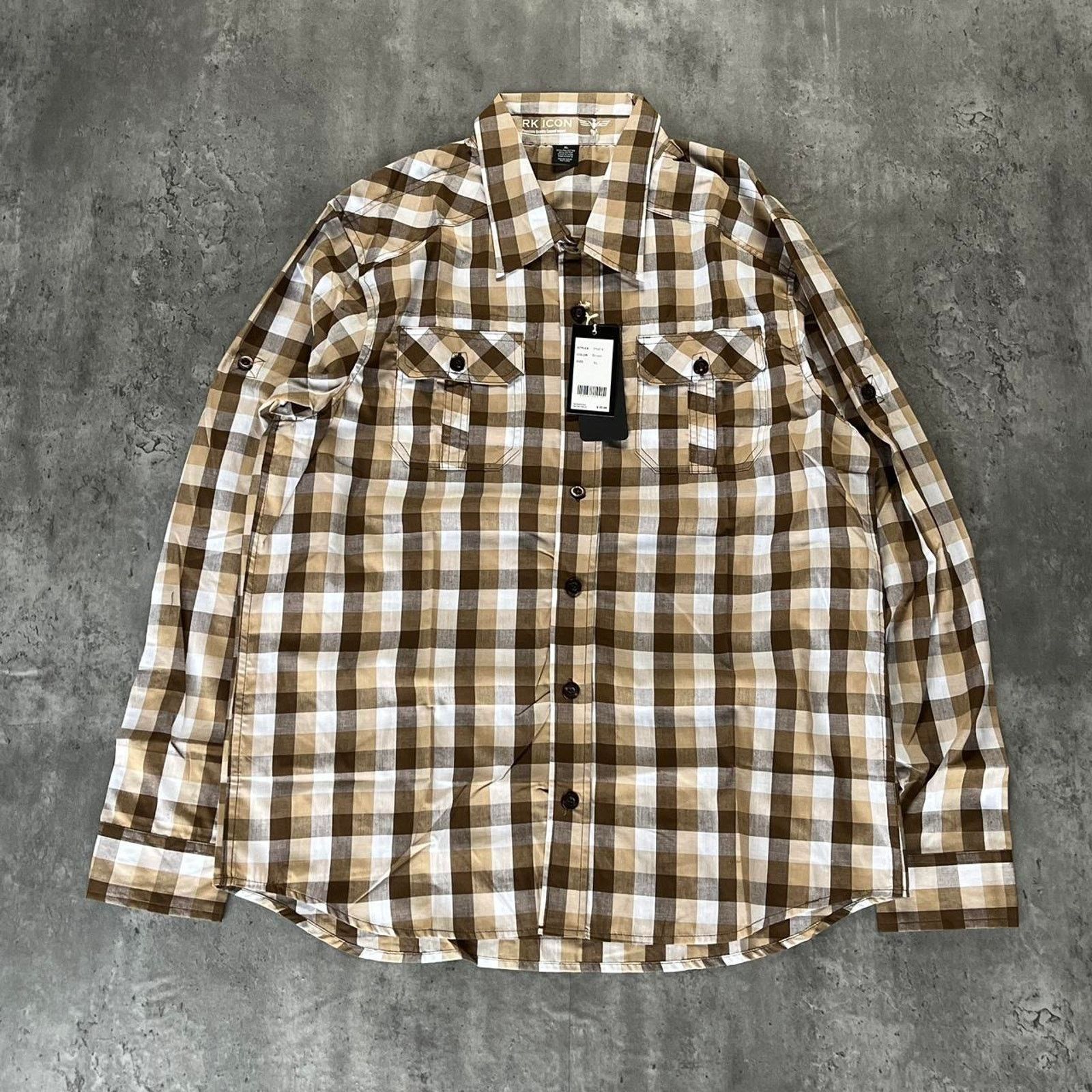 Japanese Brand × Vintage Crazy Vintage Y2K Baggy RK ICON Brown & Cream Flannel Shirt Size US XL / EU 56 / 4 - 1 Thumbnail