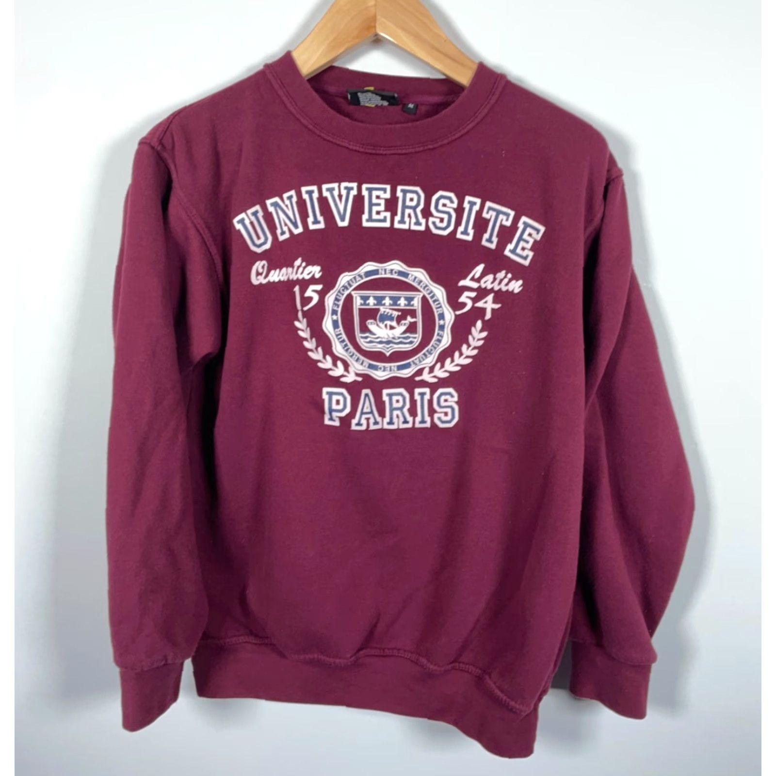 Vintage VINTAGE University Sweatshirt Crewneck Dark Red Graphic Paris 90s Adult Medium Men Size US M / EU 48-50 / 2 - 2 Thumbnail
