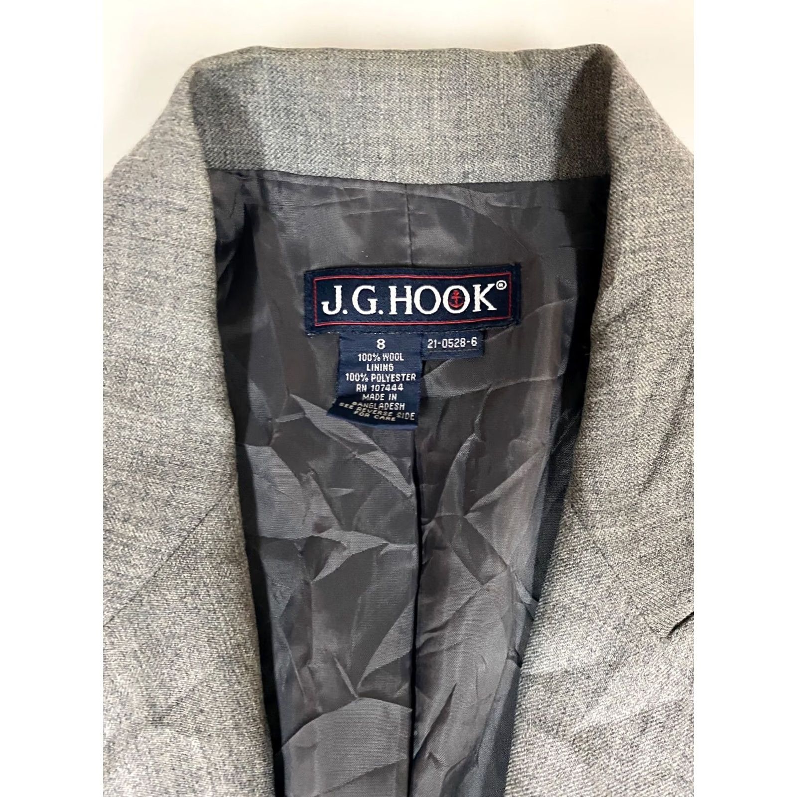 Vintage J.G. Hook Blazer Womens 8 Gray Wool Single-Breasted Notch Lapel Lined Check Modern Winter Size M / US 6-8 / IT 42-44 - 6 Thumbnail