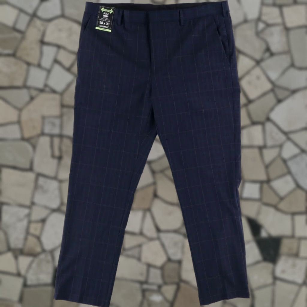 Murano Murano Slim Fit Chino Pants Navy Plaid Men's 38 - Alex Slim Fit Polyester Woven Casual Trousers Size US 38 / EU 54 - 1 Thumbnail