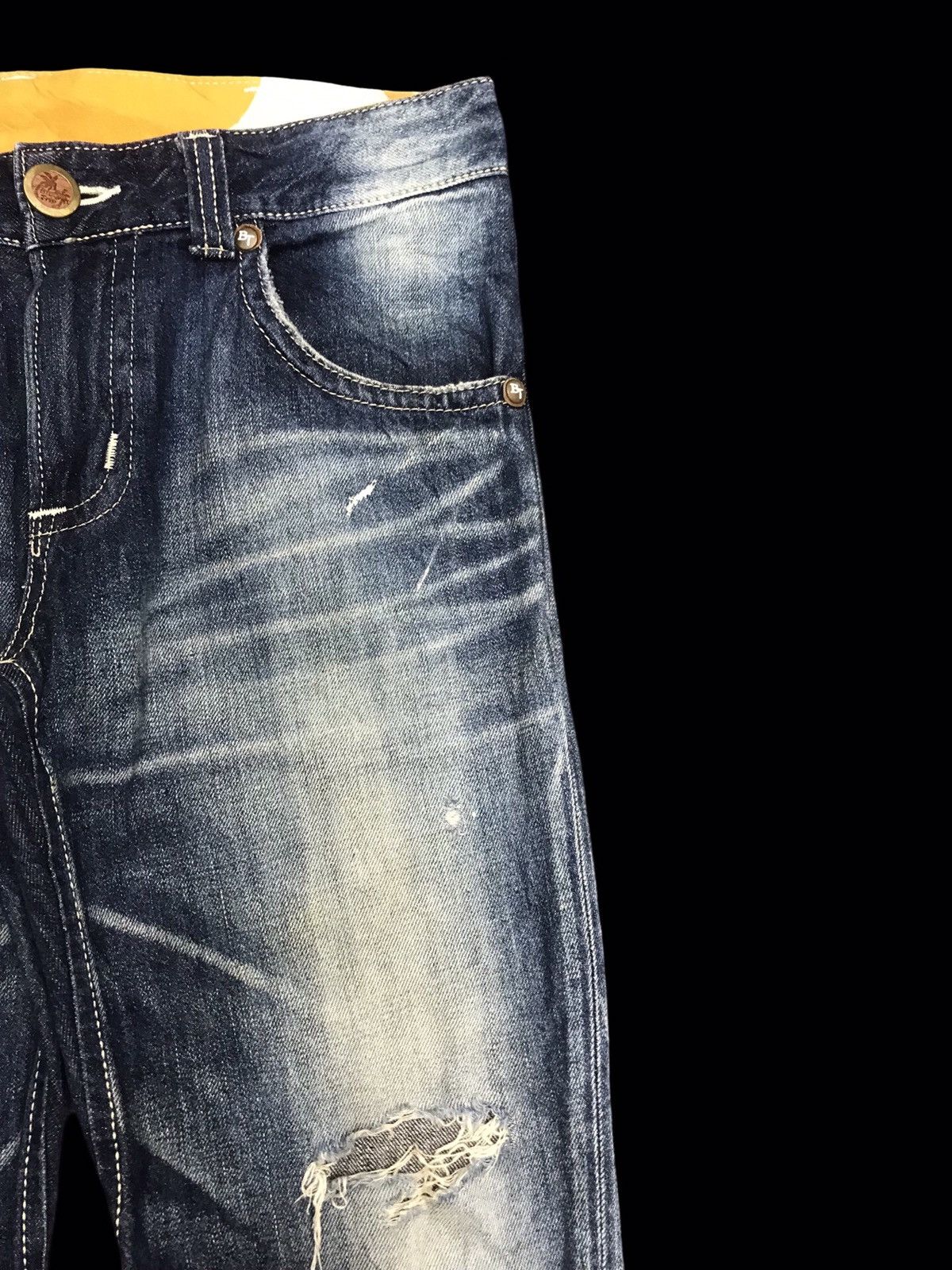 Edwin 💥BOOTCUT💥ARCHIVAL EDWIN STONE WASH DISTRESSED DENIM F112 Size US 35 - 3 Thumbnail