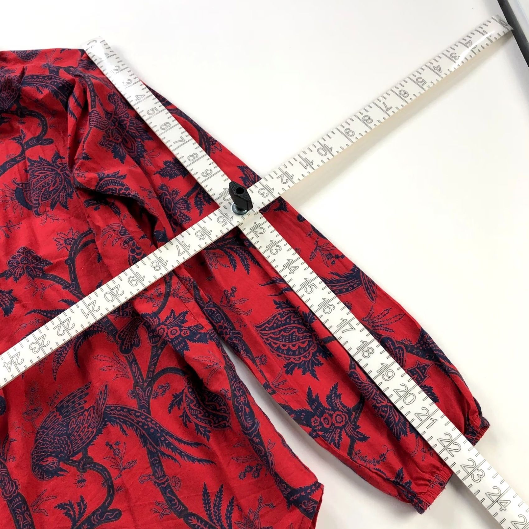 Vintage Mille Resort & Travel Shirt Womens XS Red Ruffled Neck Button Long Sleeve Floral HRJ Size XS / US 0-2 / IT 36-38 - 5 Thumbnail