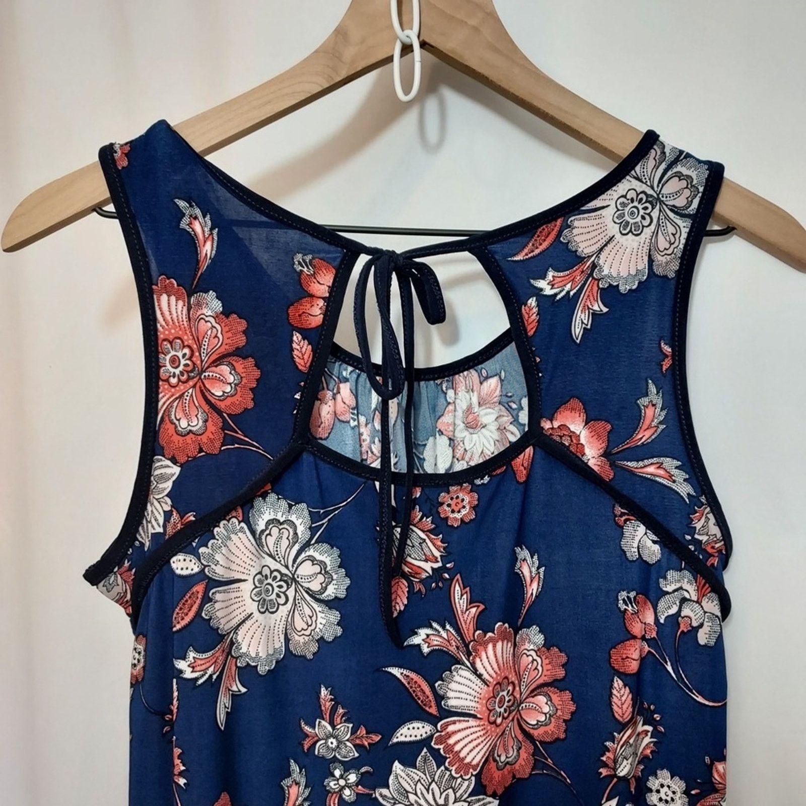 Other Lavish Blue Multicolor Floral Key Hole Tie Back Tank Top Size S / US 4 / IT 40 - 4 Thumbnail
