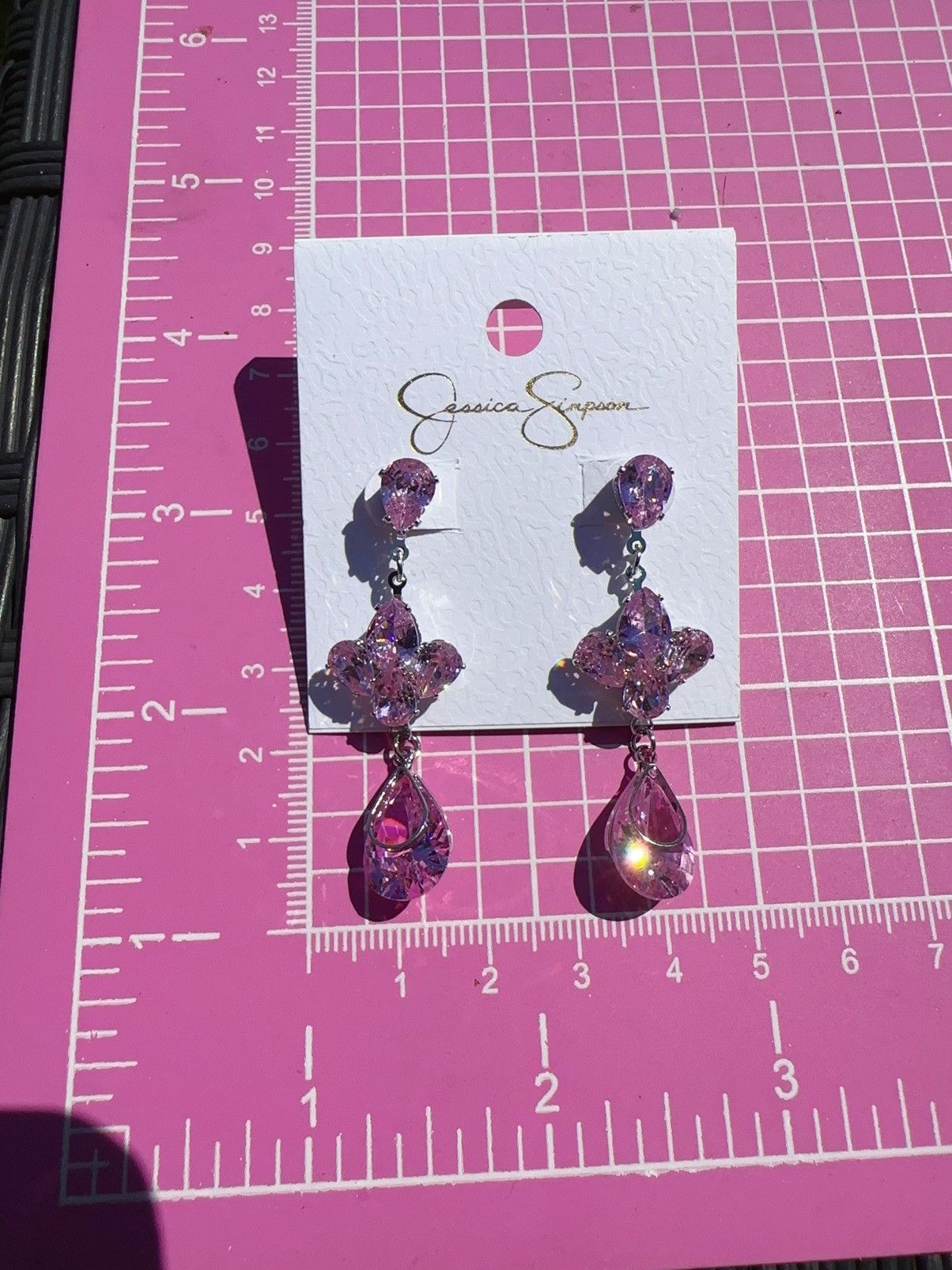 Designer Jessica Simpson silver tone pink crystal flower teardrop Size ONE SIZE - 6 Thumbnail