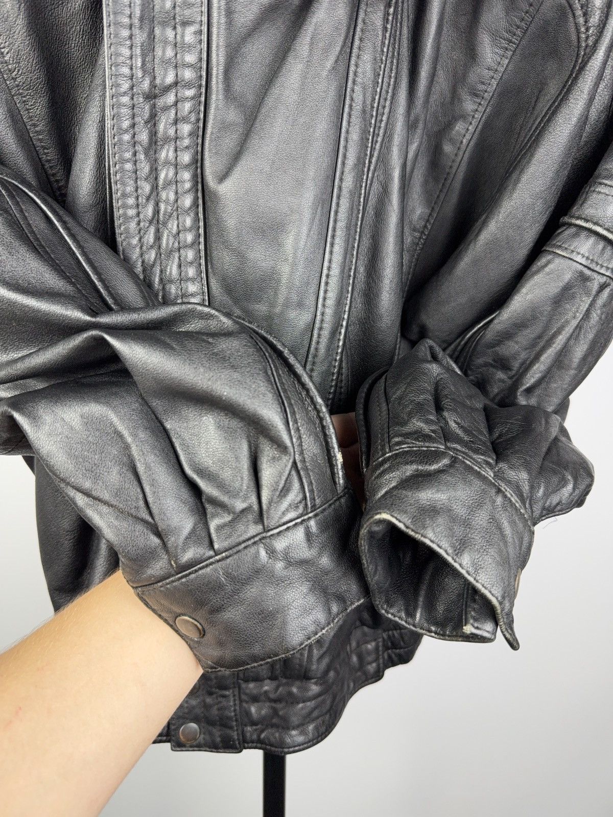 Leather Vintage 90s Genuine Leather MOTO Bomber Jacket Rock Punk Size US L / EU 52-54 / 3 - 11 Thumbnail