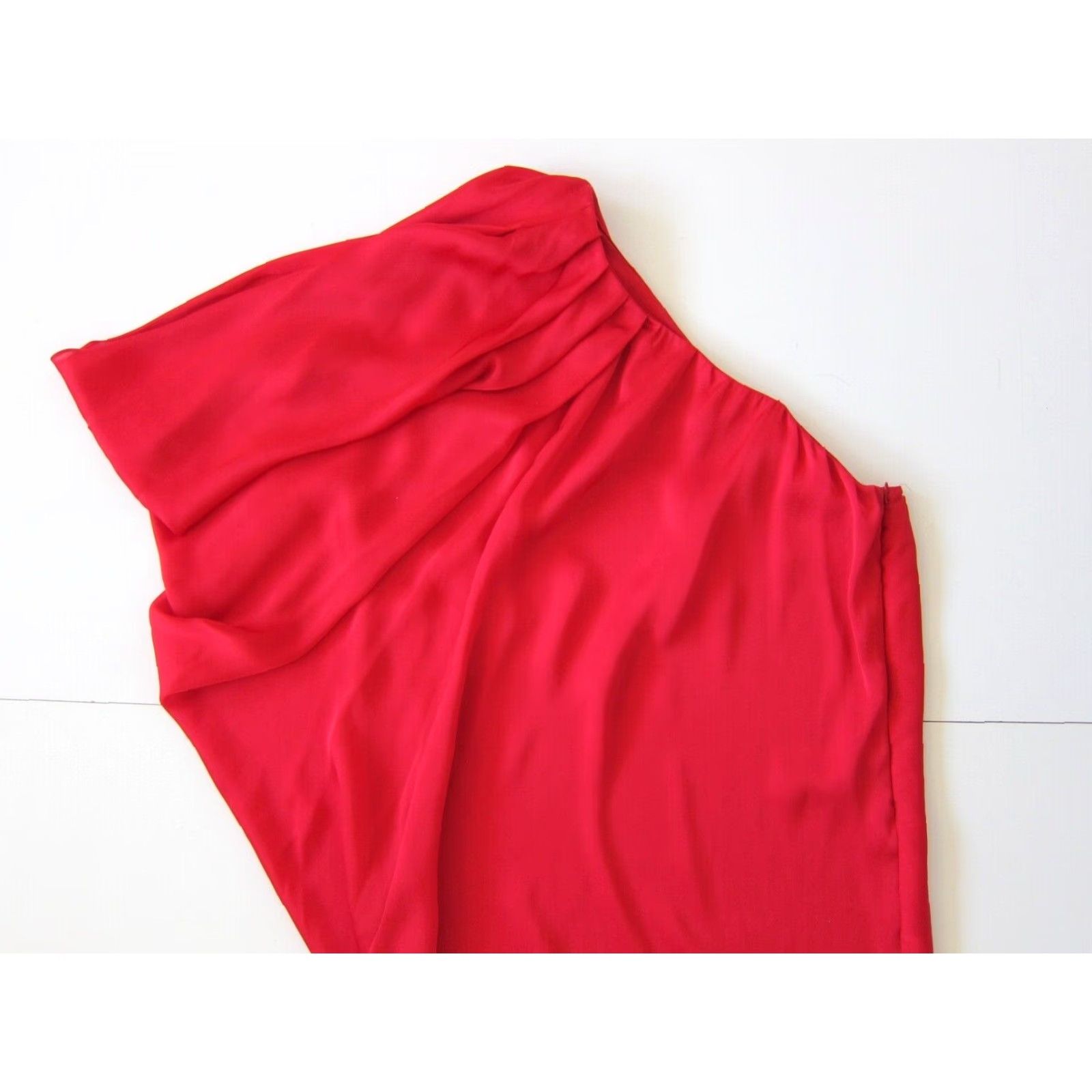 Vintage Aidan Mattox Dress One Shoulder Mini Red Silky Batwing Sleeve 6 Women's Dress Party/Cocktail Size M / US 6-8 / IT 42-44 - 3 Thumbnail