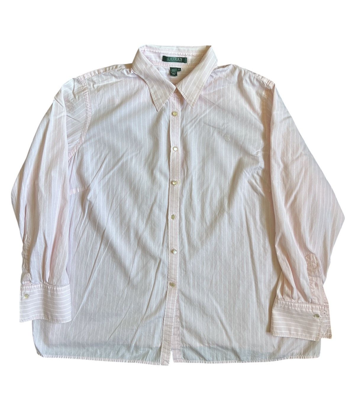 Designer × Lauren Ralph Lauren × Ralph Lauren Ralph Lauren Women’s Pink Stripped Oxford Shirt Size: 2X Size XXL / US 16-18 / IT 52-54 - 1 Thumbnail