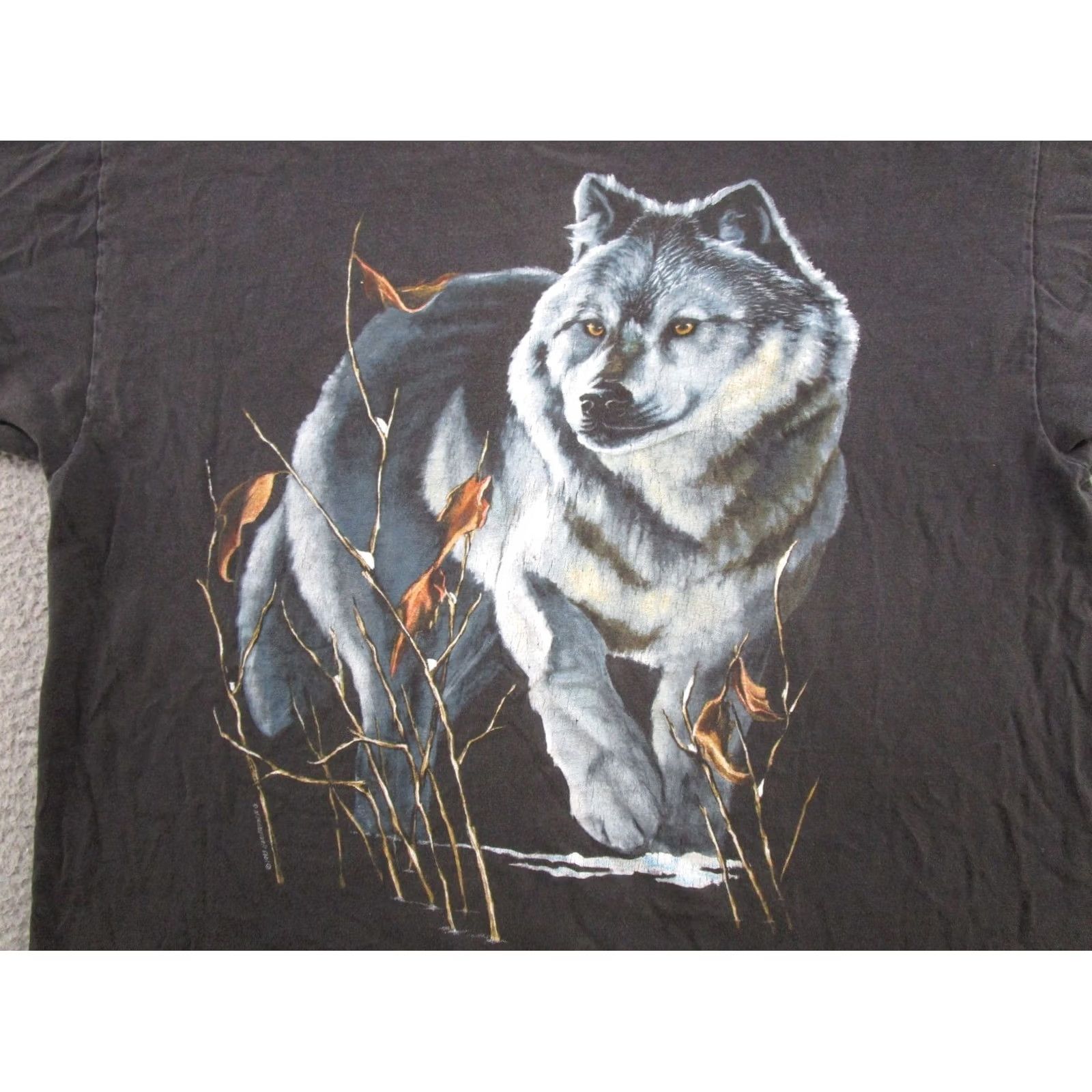 Hanes VINTAGE 90s Wolf Nature Graphic Tee Hanes T-Shirt Mens XL Black Cotton Crew Neck Short Sleeve Shirt Nature 90s Mens Size US XL / EU 56 / 4 - 2 Thumbnail