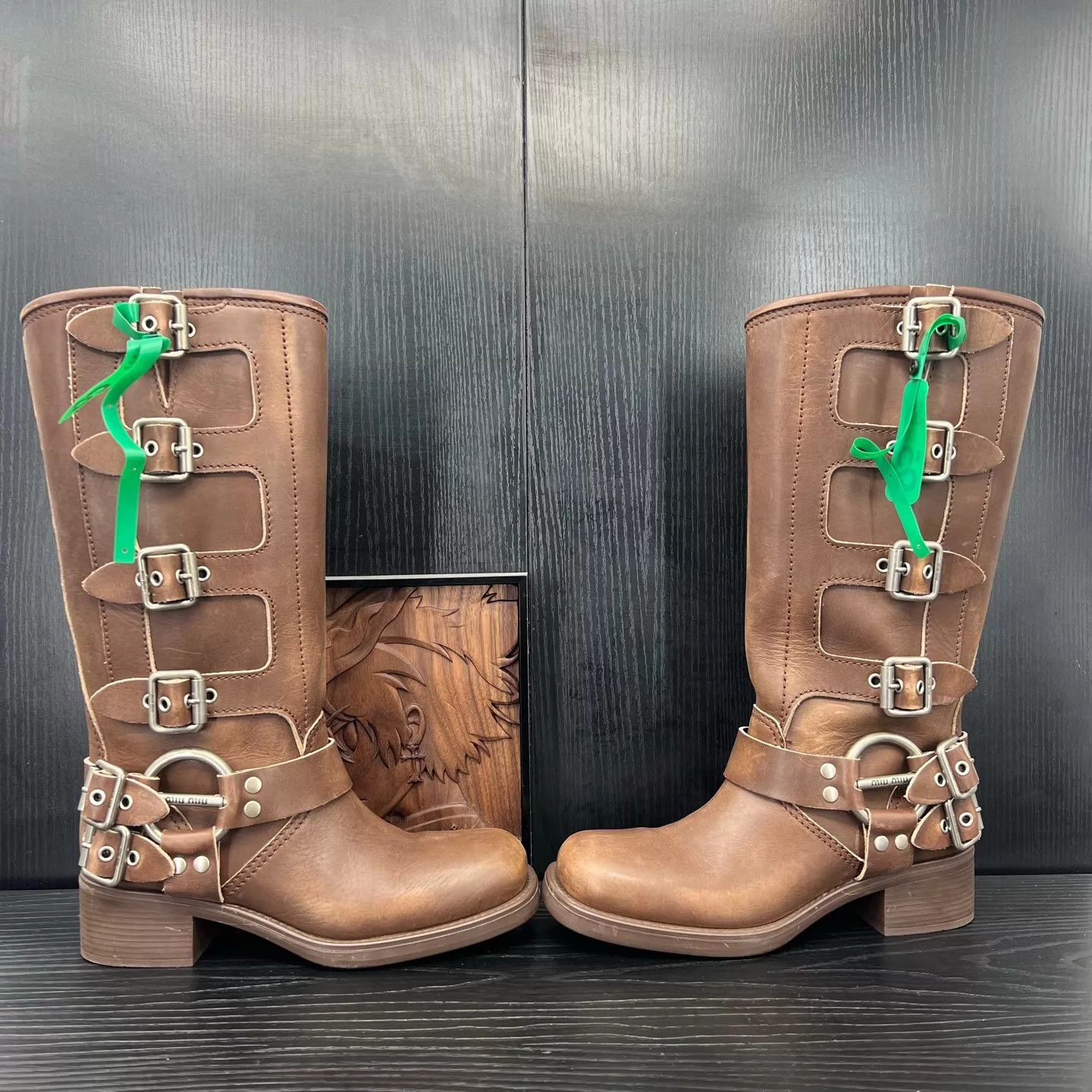 Miu Miu MIU brown leather metal buckle mid-calf boots 39.5 99 new Size US 9 / IT 39 - 3 Thumbnail