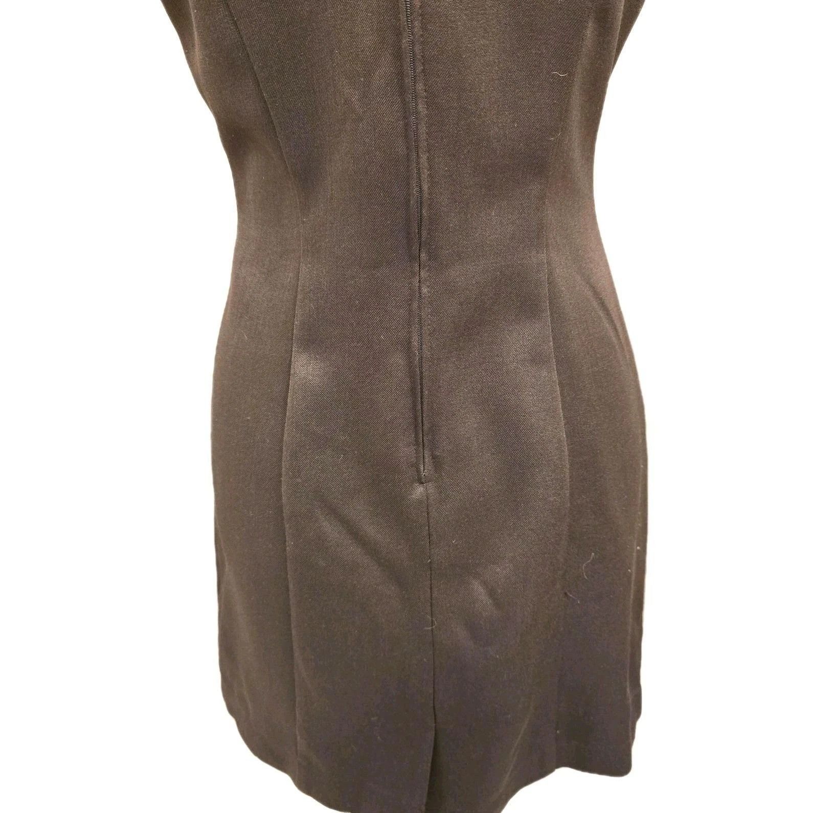 Vintage VTG 90s Wrapper USA Brown Mod Shift Mini Dress Size 3/4 Size XS / US 0-2 / IT 36-38 - 6 Thumbnail
