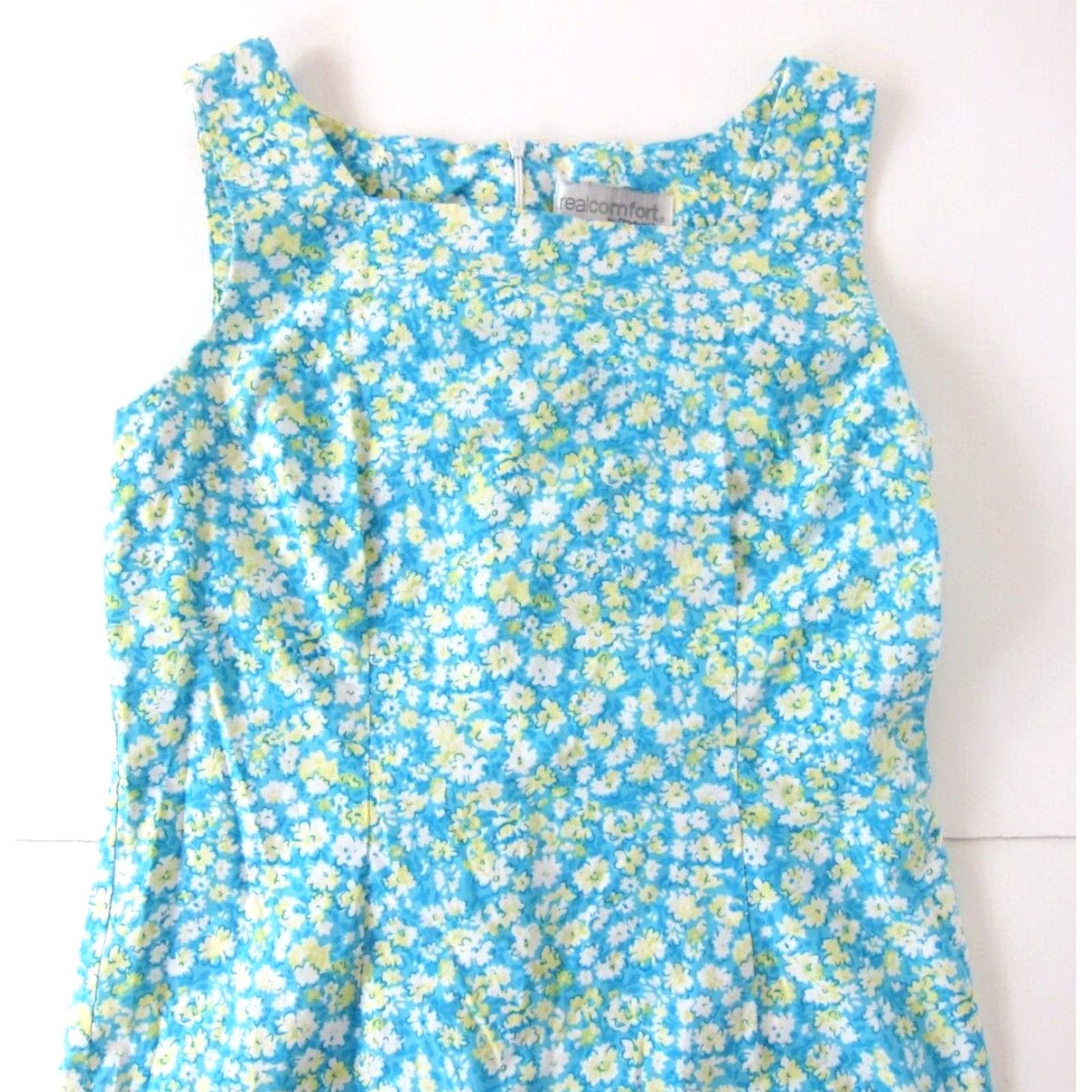 Vintage Chadwick's Real Comfort Cotton Stretch Blue Floral Tank Dress Size 8 Size M / US 6-8 / IT 42-44 - 4 Thumbnail