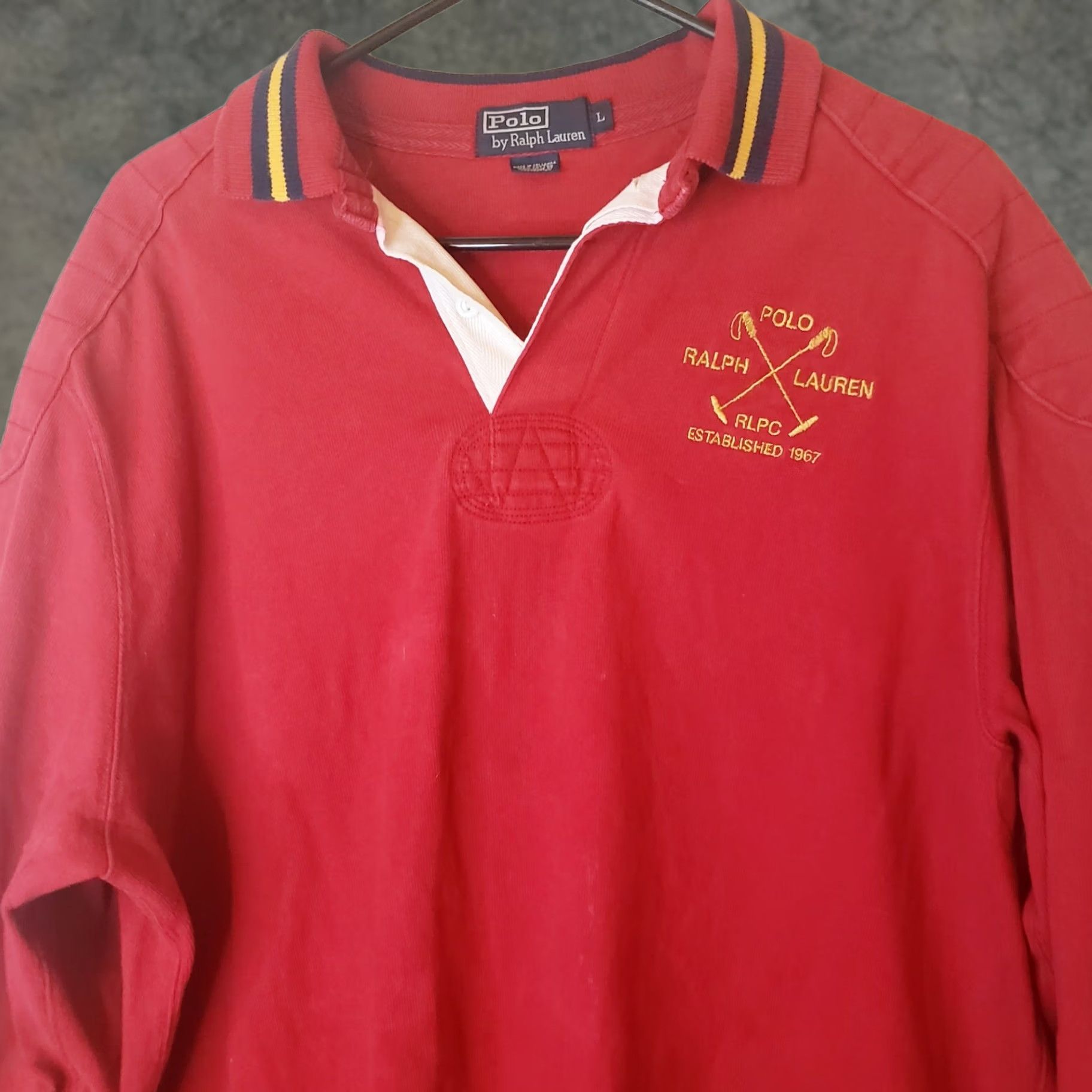Polo Ralph Lauren Ralph Lauren Polo Shirt Mens L Red Long Sleeve Rugby Logo Embroidered Elbow Shoulder Pads Polo Shirt Red Mens L Size US L / EU 52-54 / 3 - 1 Thumbnail